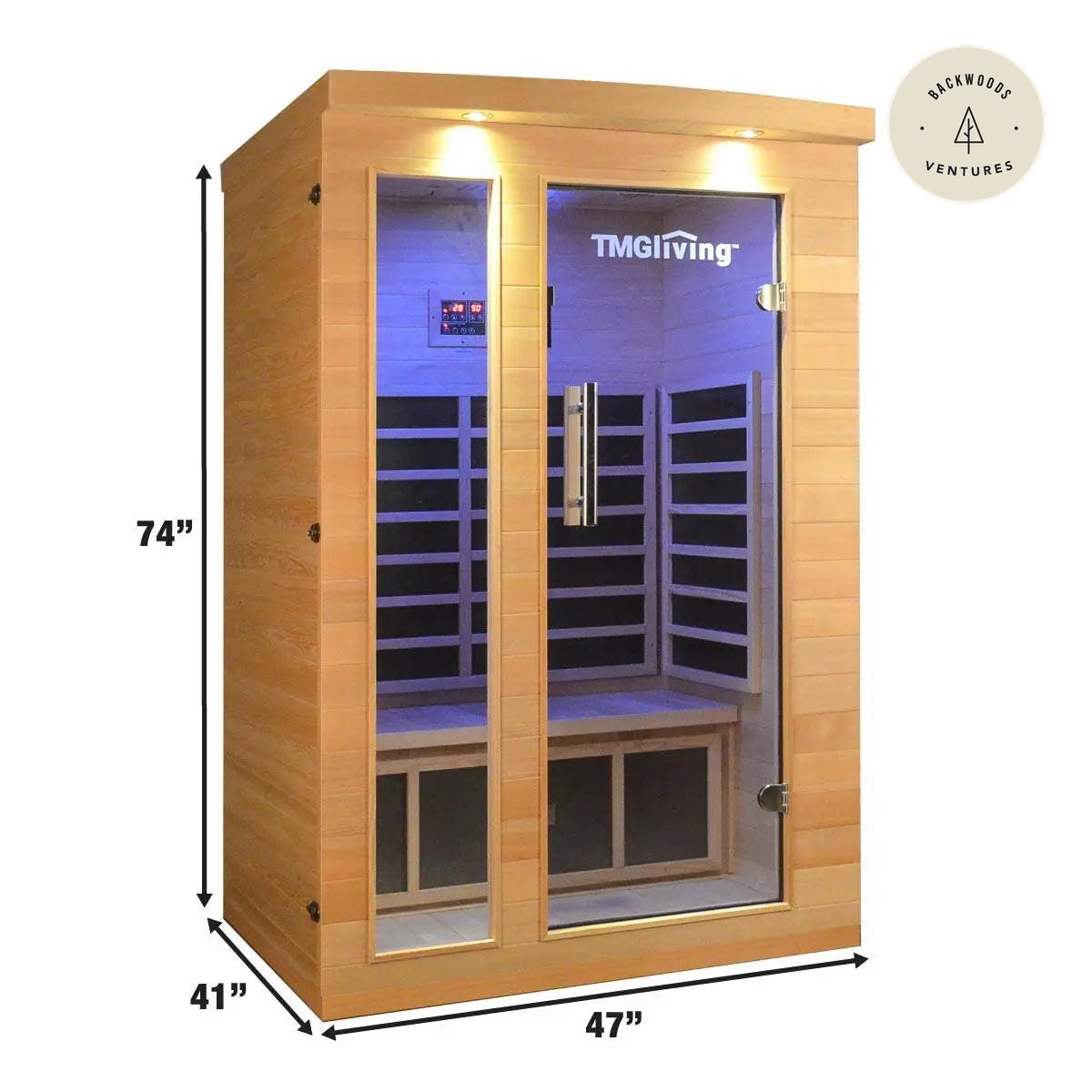 TMG LIVING 2 Person Indoor FAR Infrared Sauna Room, Natural Canadian Hemlock, Bluetooth Speakers, Tempered Glass Door, TMG-LSN20