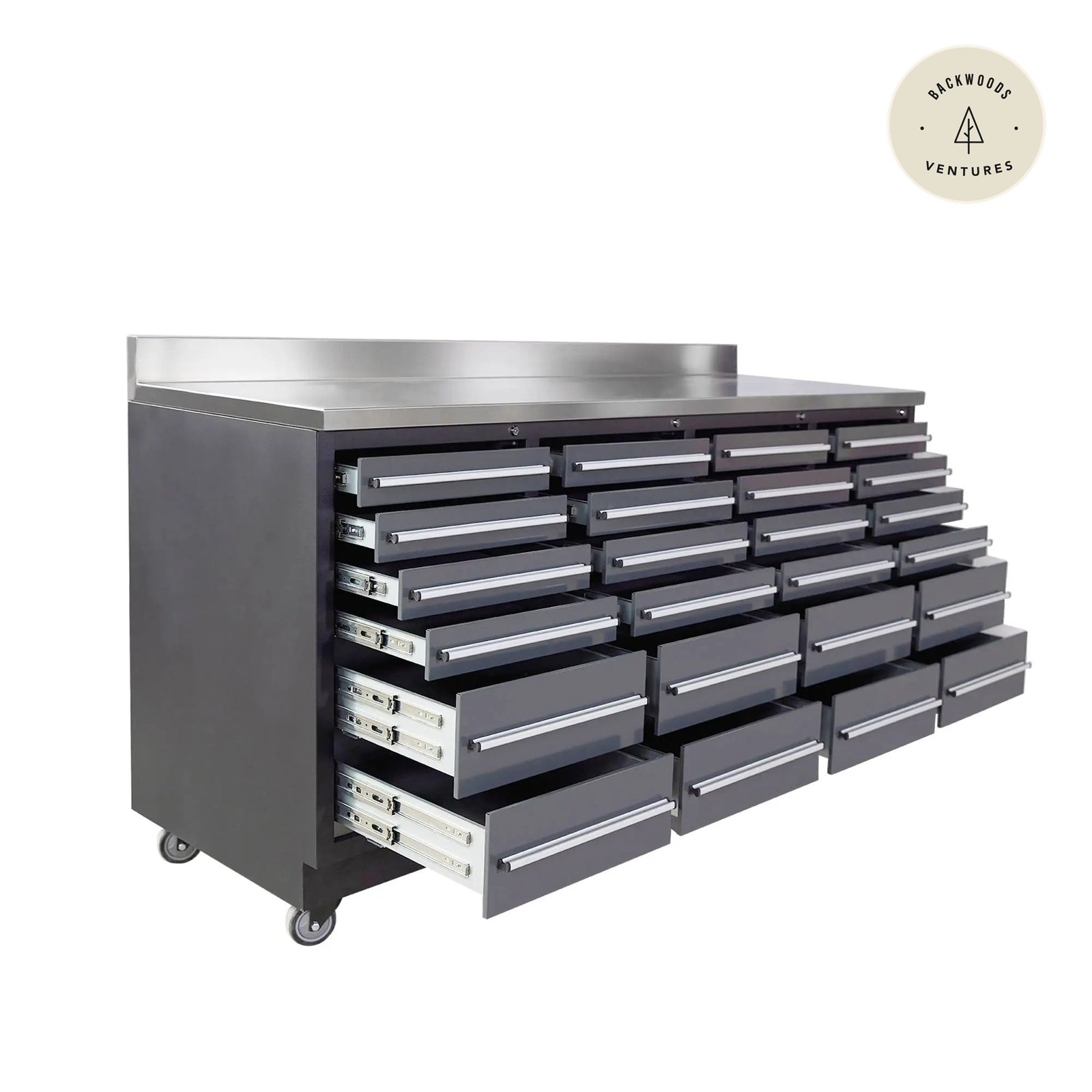 TMG Heavy Series™ 7-Ft 24-Drawer Workbench with Stainless Steel Top, Ball Bearing Double Slides & Casters, TMG-WB724