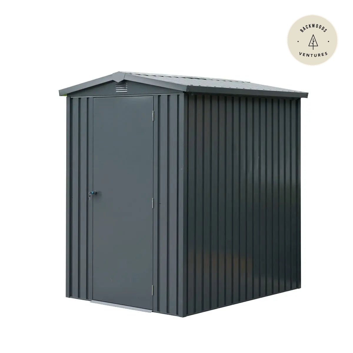 TMG Heavy Series™ 5'x 6' Apex Roof Metal Shed, Galvanized corrugated metal, Apex roof design, Two air vents, TMG-MS0506