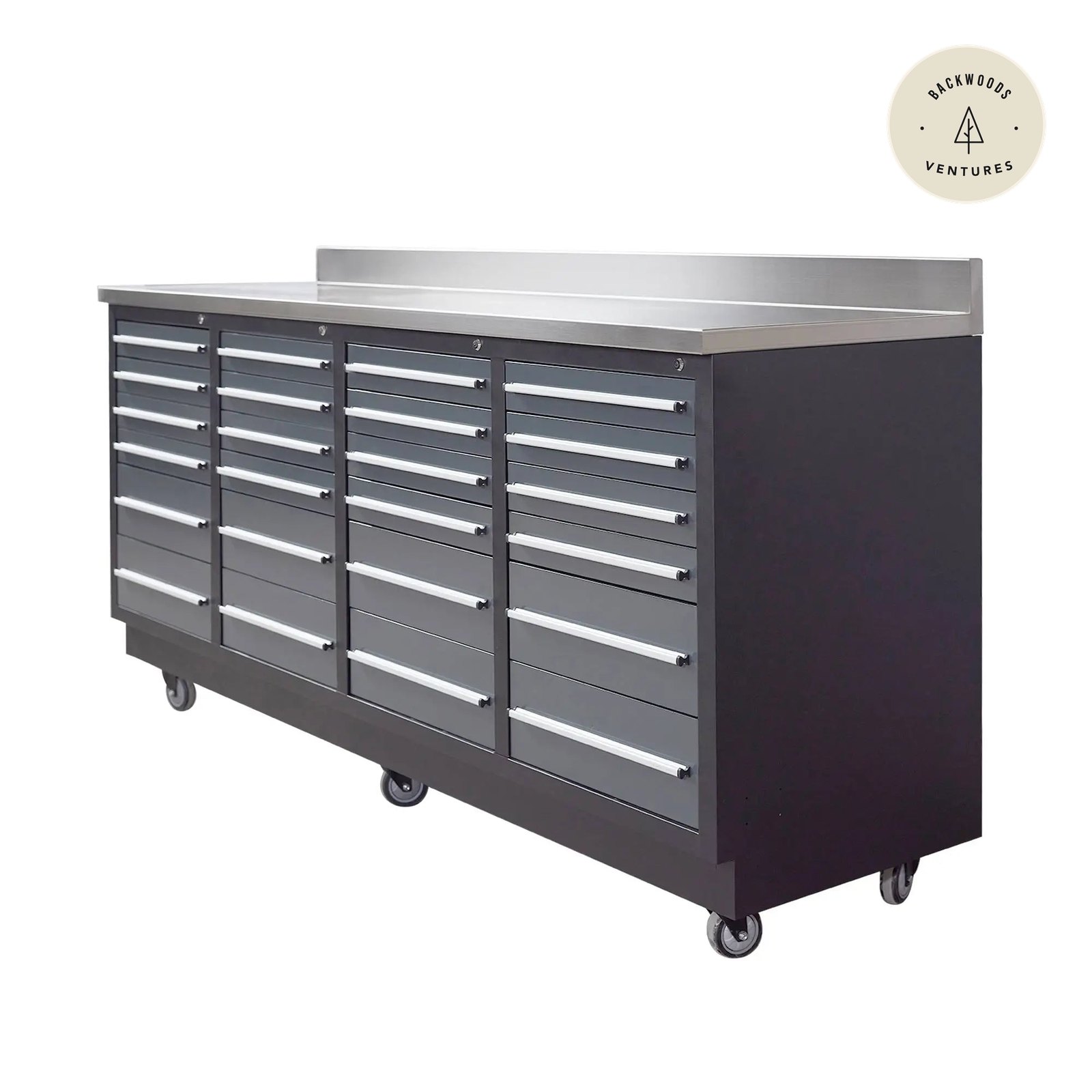 TMG Heavy Series™ 7-Ft 24-Drawer Workbench with Stainless Steel Top, Ball Bearing Double Slides & Casters, TMG-WB724