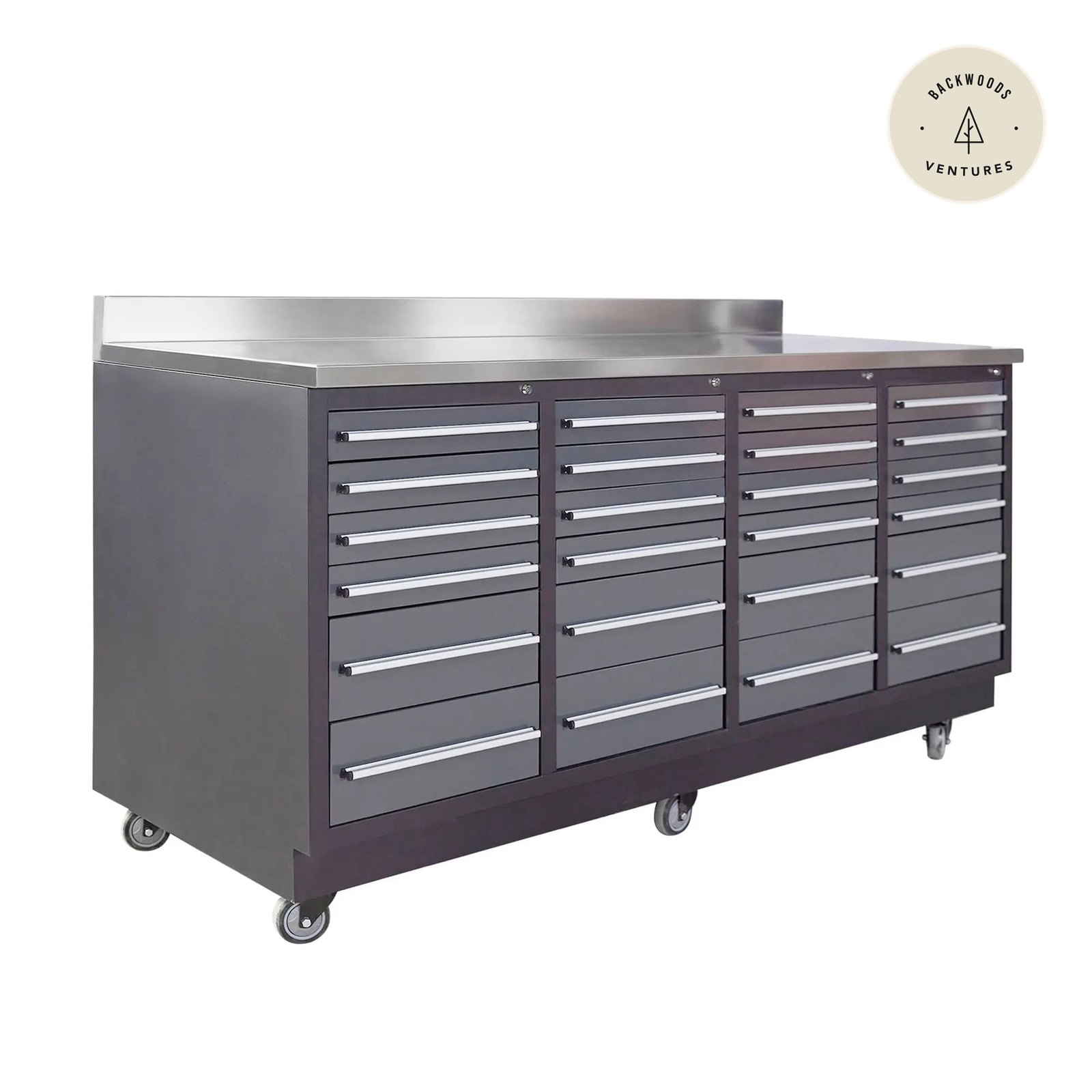 TMG Heavy Series™ 7-Ft 24-Drawer Workbench with Stainless Steel Top, Ball Bearing Double Slides & Casters, TMG-WB724