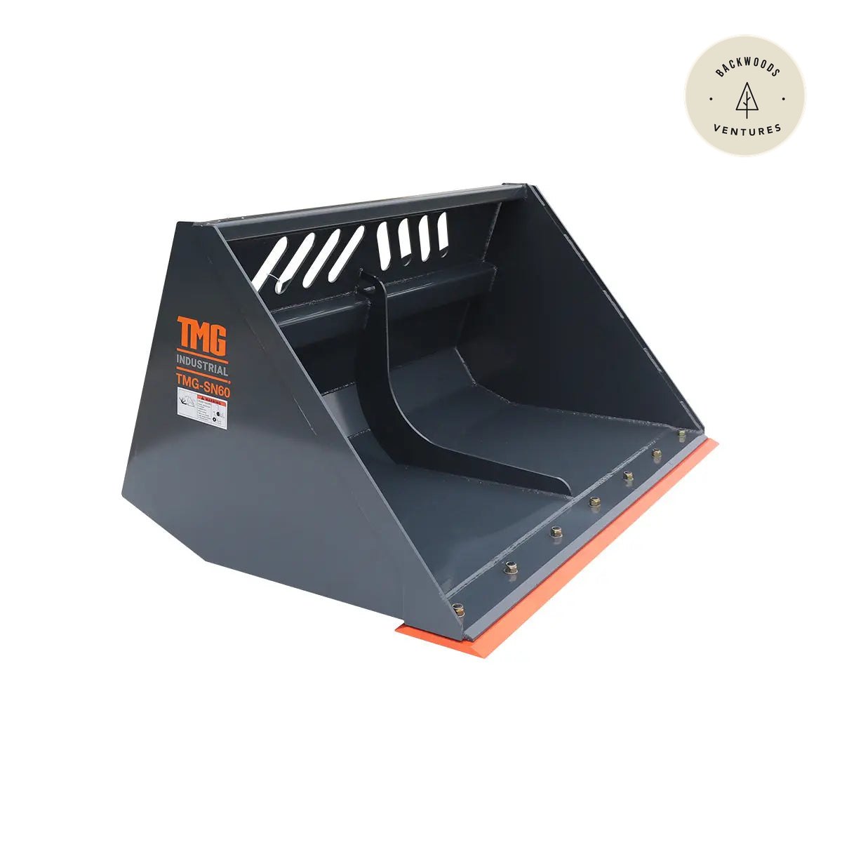 Heavy-Duty 60" Skid Steer Snow/Mulch Bucket, Bolt-On Cut Edge, 1500-lb Weight Capacity, Universal Quick Mount, TMG-SN60