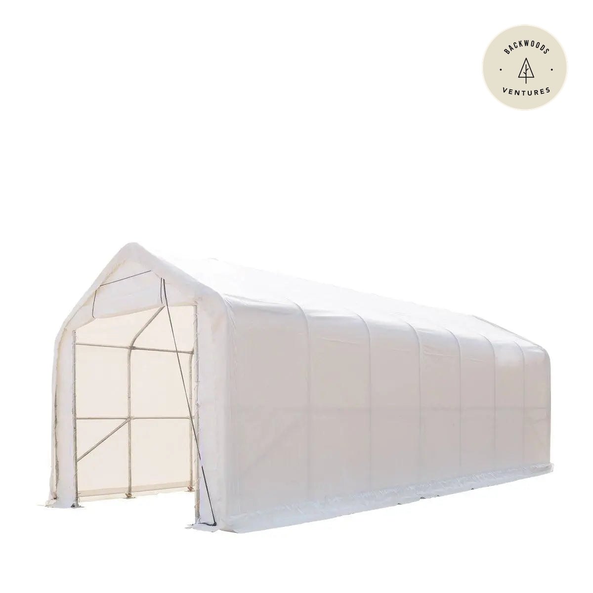 15' x 35' RV Carport Motorhome Storage Shelter, 17 oz PVC Fabric Cover, Front Roll-Up Door, Enclosed Rear Wall, 3-Layer Galvanized Steel Frame, 10' Straight Sidewalls, TMG-ST1535