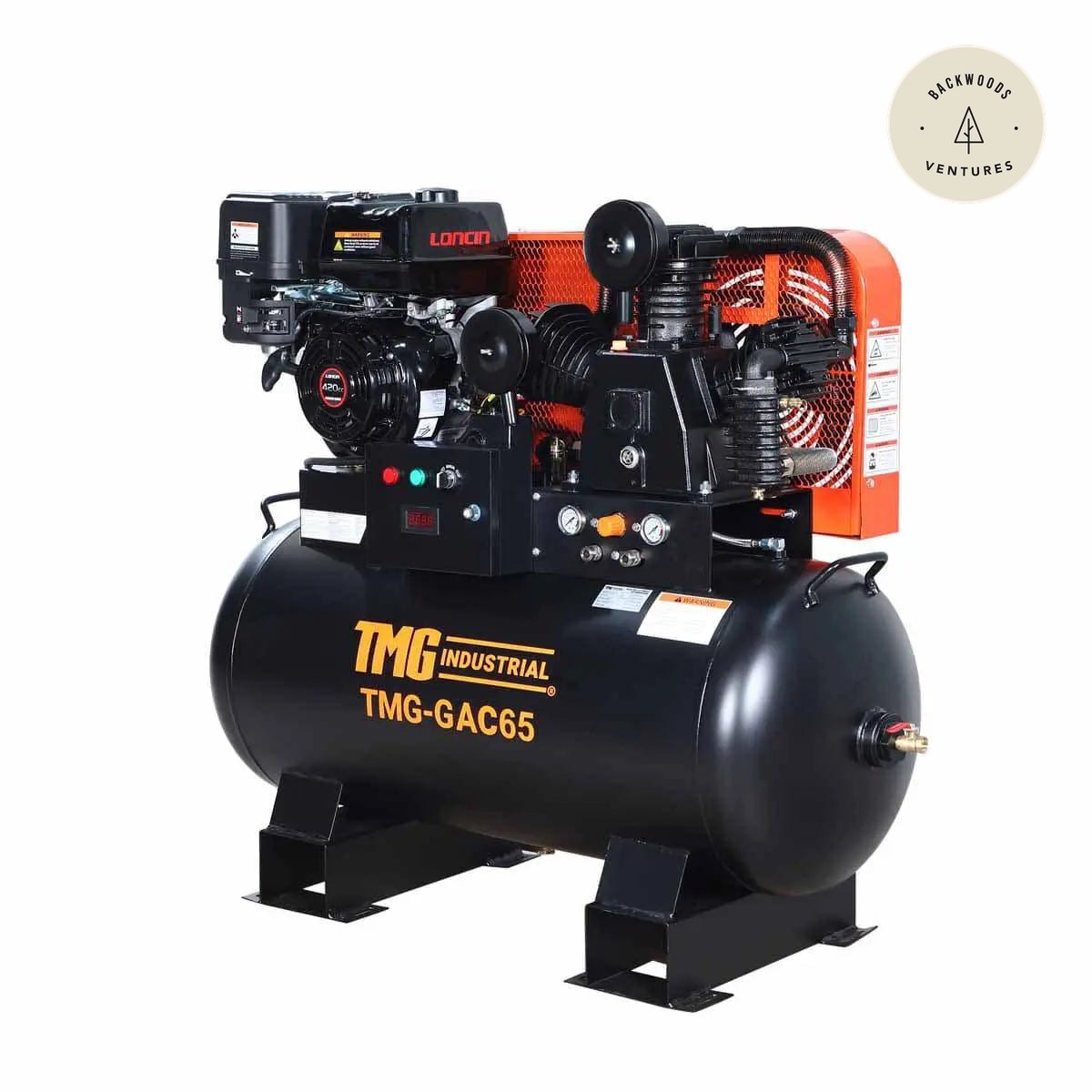60 Gallon Skid Mount Gas Air Compressor, 2-Stage Belt Drive, 14 HP Engine, Horizontal Tank TMG-GAC65