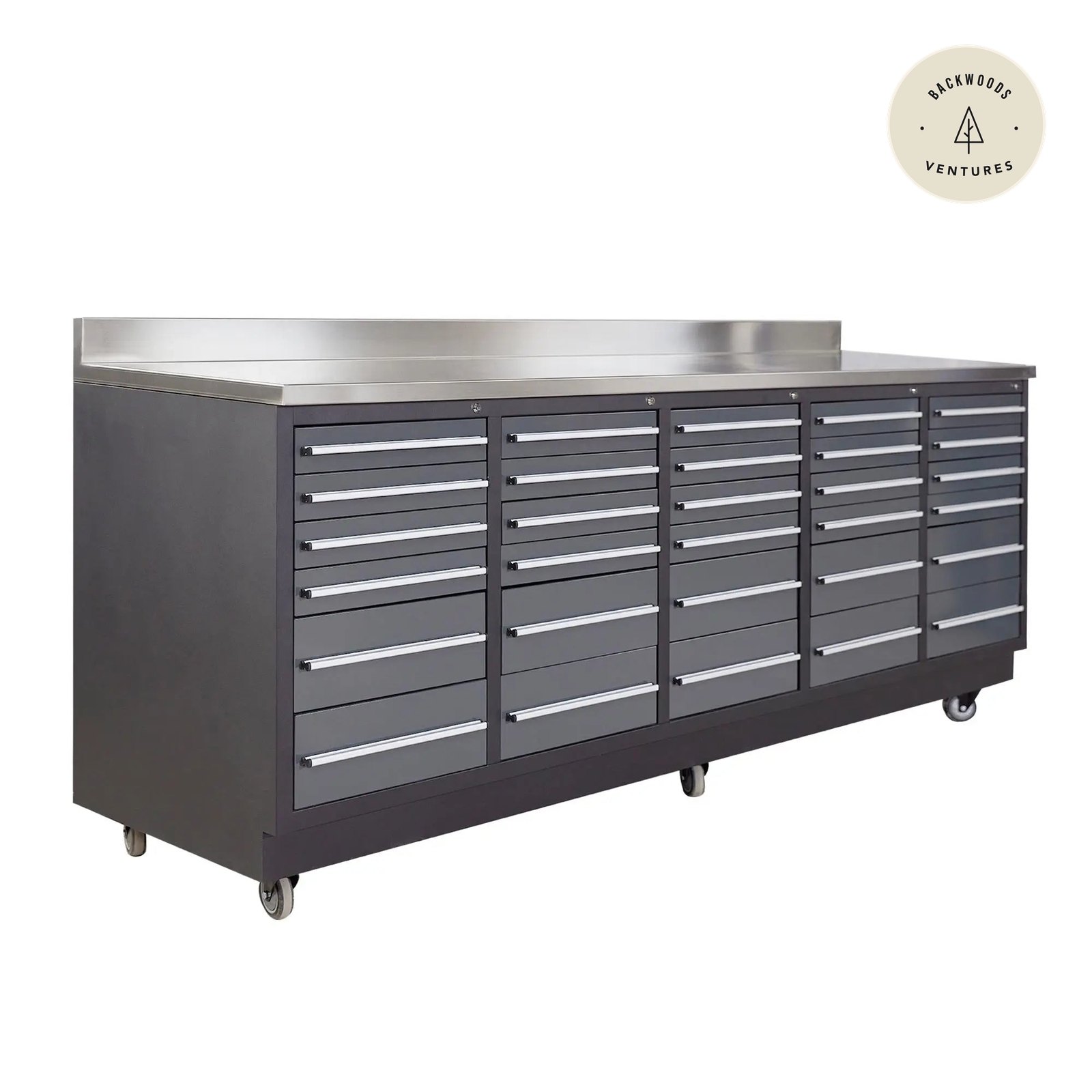 TMG Heavy Series™ 9-Ft 30-Drawer Workbench with Stainless Steel Top, Ball Bearing Double Slides & Casters, TMG-WB930