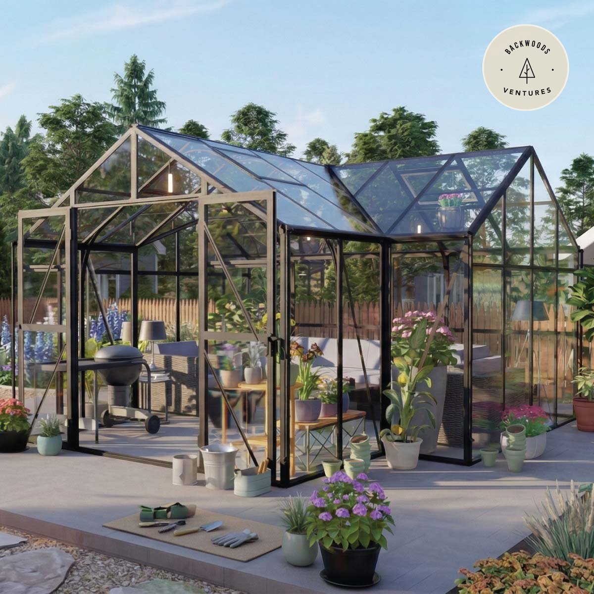 Orangery Series 14' x 14' Gazebo-Style Greenhouse, 8.3' Height, Expandable Heavy-Duty Box Frame, Full 4mm Tempered Glass Roof and Wall Panels, TMG-GHR1414
