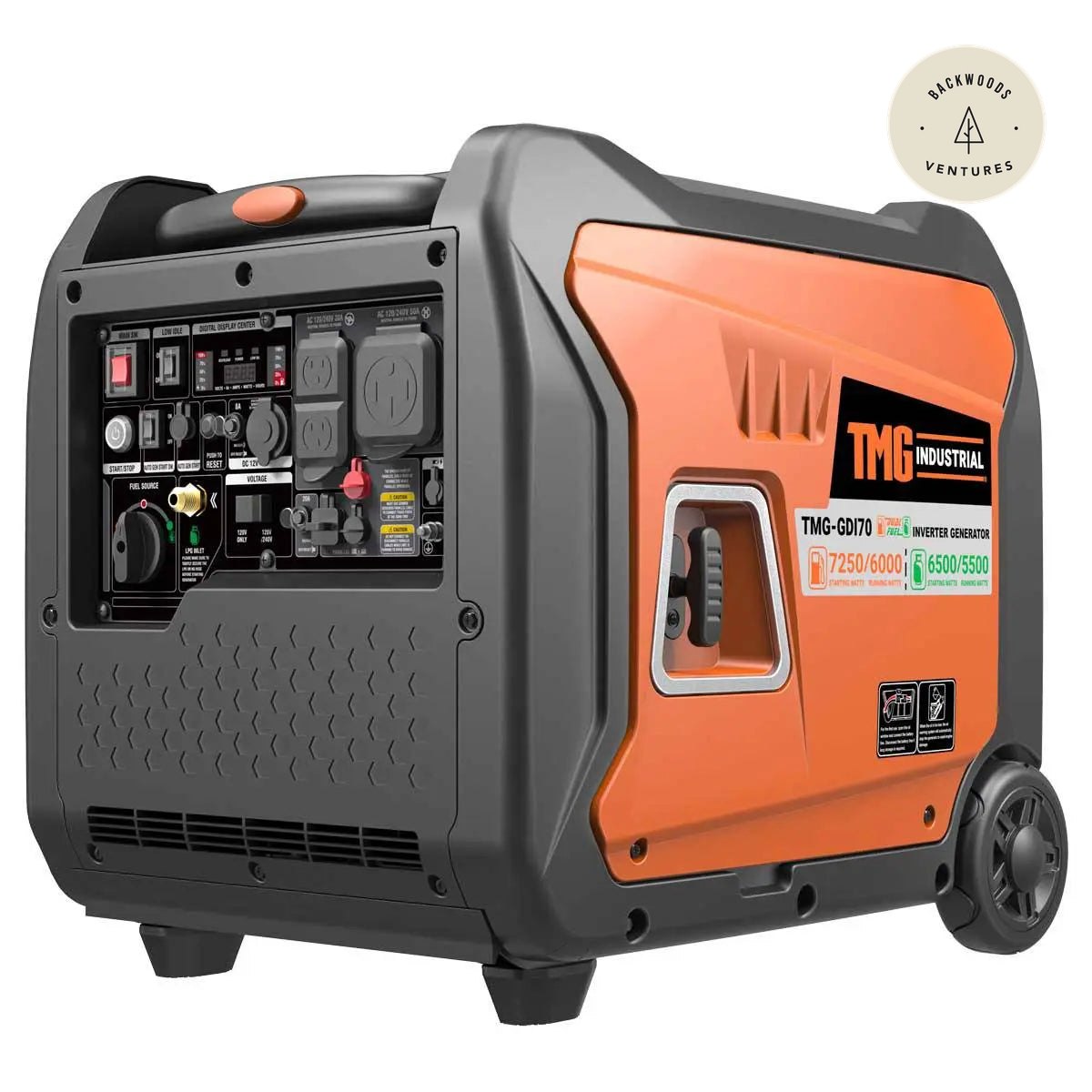 7250W Portable Inverter Generator for Home, RV Power, and Off-Grid Use, Hybrid Dual Fuel (Gas/LPG), THD < 3% TMG-GDI70