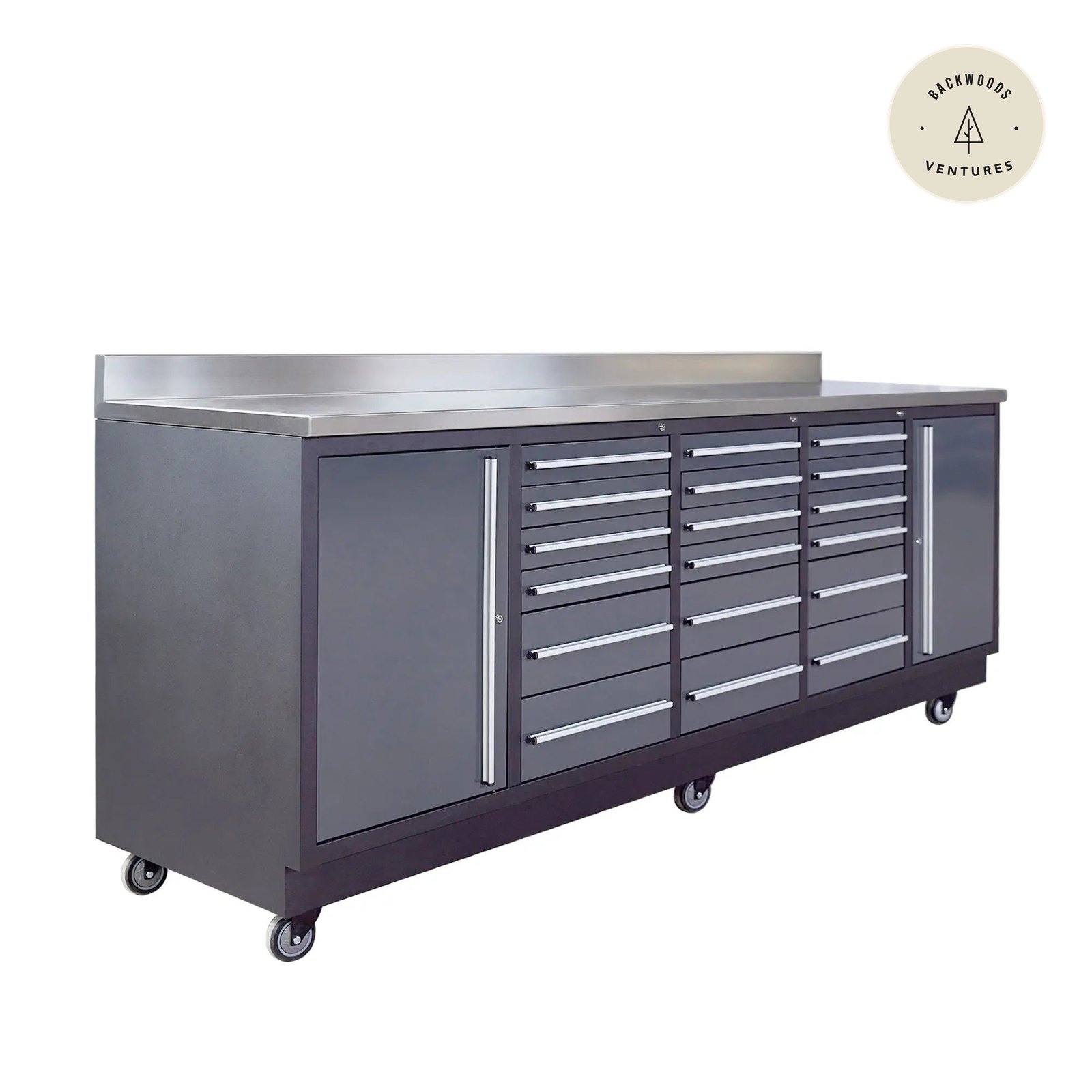 TMG Heavy Series™ 9-Ft 18-Drawer Workbench with Stainless Steel Top, Ball Bearing Double Slides & Casters, TMG-WB918