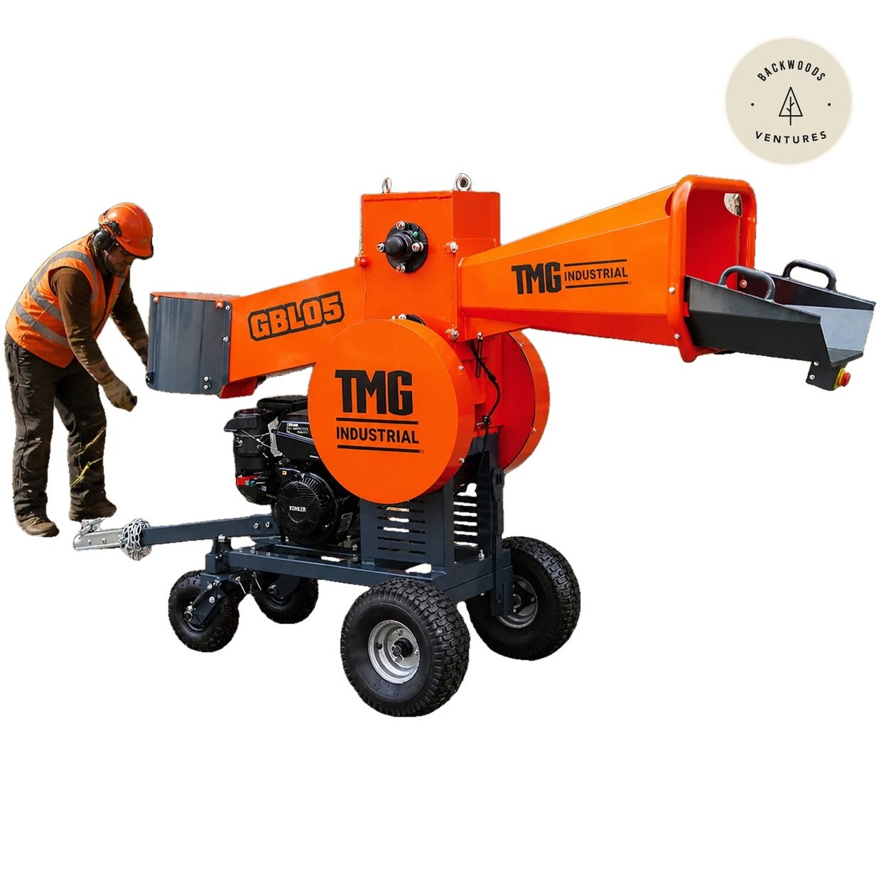 5" Branch Logger, 15 HP KOHLER Gas Engine, Electric/Recoil Start, Dual Drum System, 2" Hitch Tow-Behind, TMG-GBL05