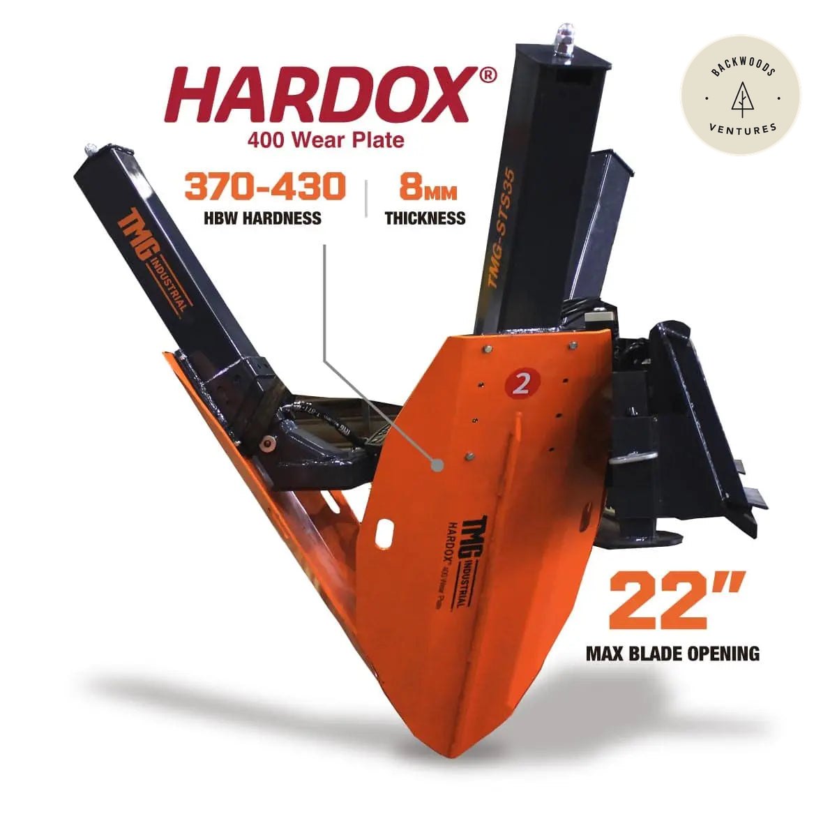 36" Skid Steer Hydraulic Tree Spade, 4" Diameter Cut Capacity, 22" Blade Opening, Hardox® 400 Blades, TMG-STS35