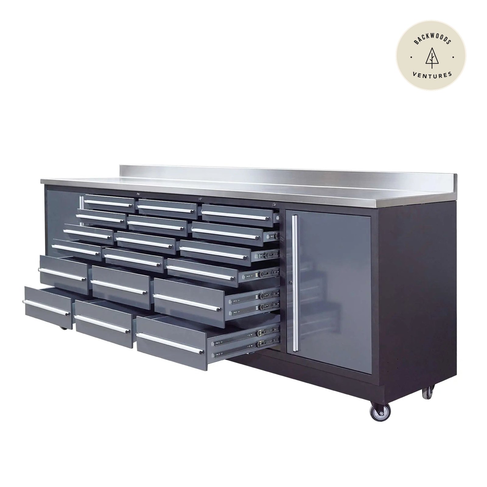 TMG Heavy Series™ 9-Ft 18-Drawer Workbench with Stainless Steel Top, Ball Bearing Double Slides & Casters, TMG-WB918