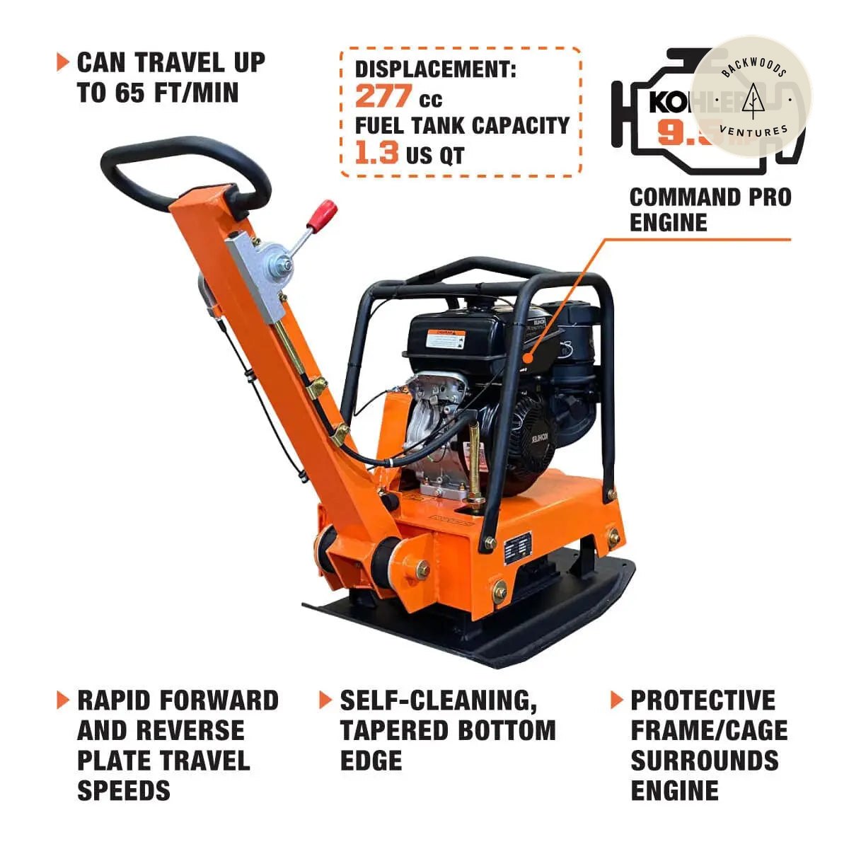 6800-lb Reversible Vibratory Plate Compactor, 9.5 HP Kohler Command Pro Engine, (Discontinued – No Longer Available) TMG-PC160K