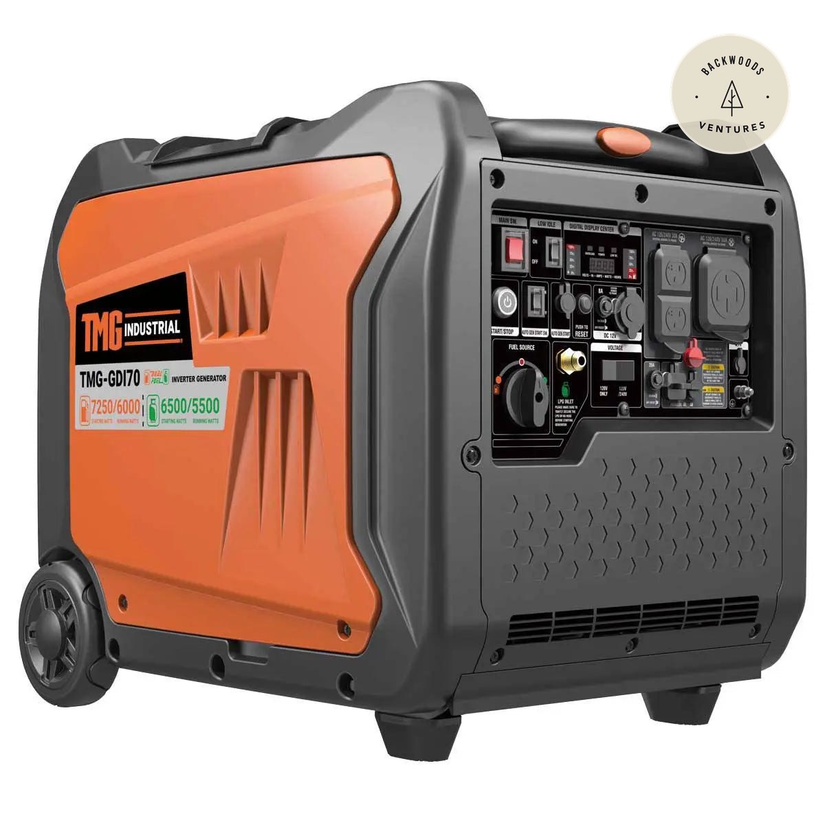 7250W Portable Inverter Generator for Home, RV Power, and Off-Grid Use, Hybrid Dual Fuel (Gas/LPG), THD < 3% TMG-GDI70