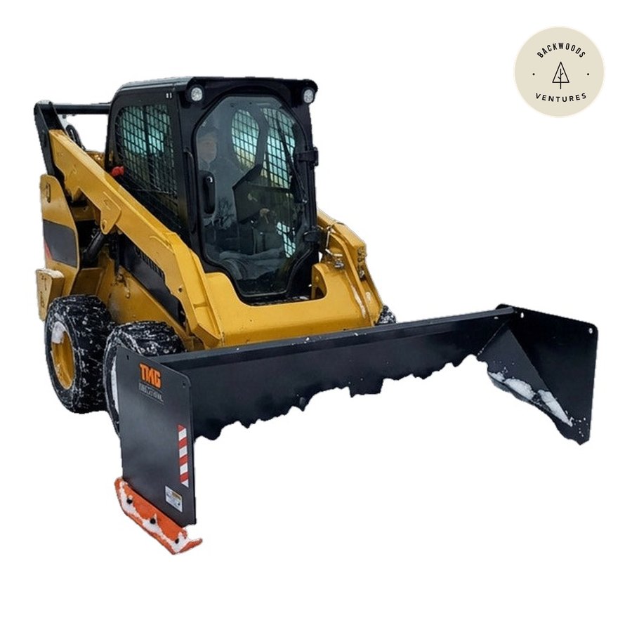9' Skid Steer Snow Pusher w/Steel Cutting Edge, Pivoting Wear Shoes, Side Braces, 40-70 HP, TMG-SP09