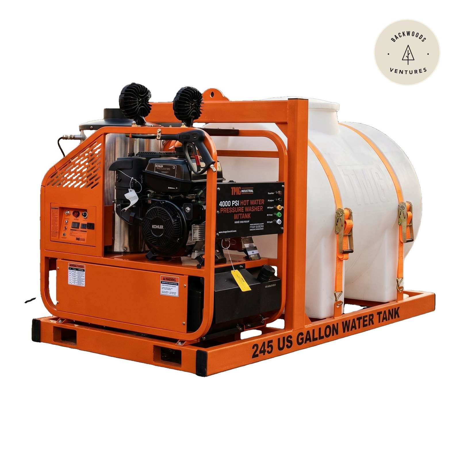 4000 PSI Hot Water Pressure Washer, Skid Mounted with 245 Gallon Tank, 14 HP Kohler Engine TMG-HW42T