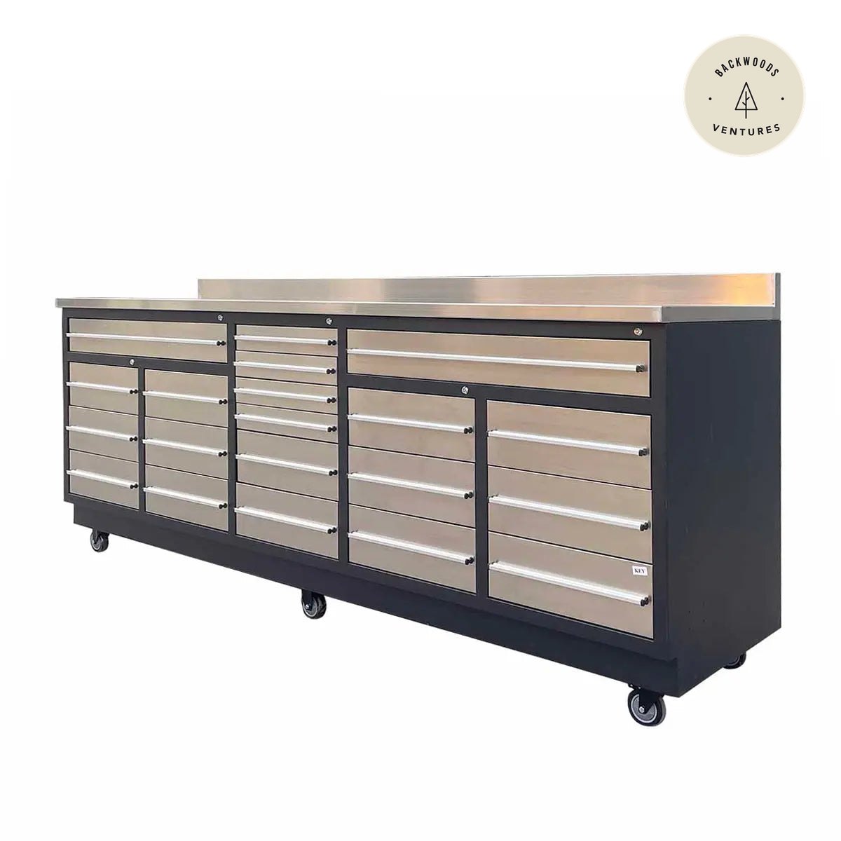 TMG Heavy Series™ 9-Ft 20 Drawer Stainless Steel Workbench, Ball Bearing Double Slides & Casters, TMG-WB921S (Previously TMG-WB21DS)