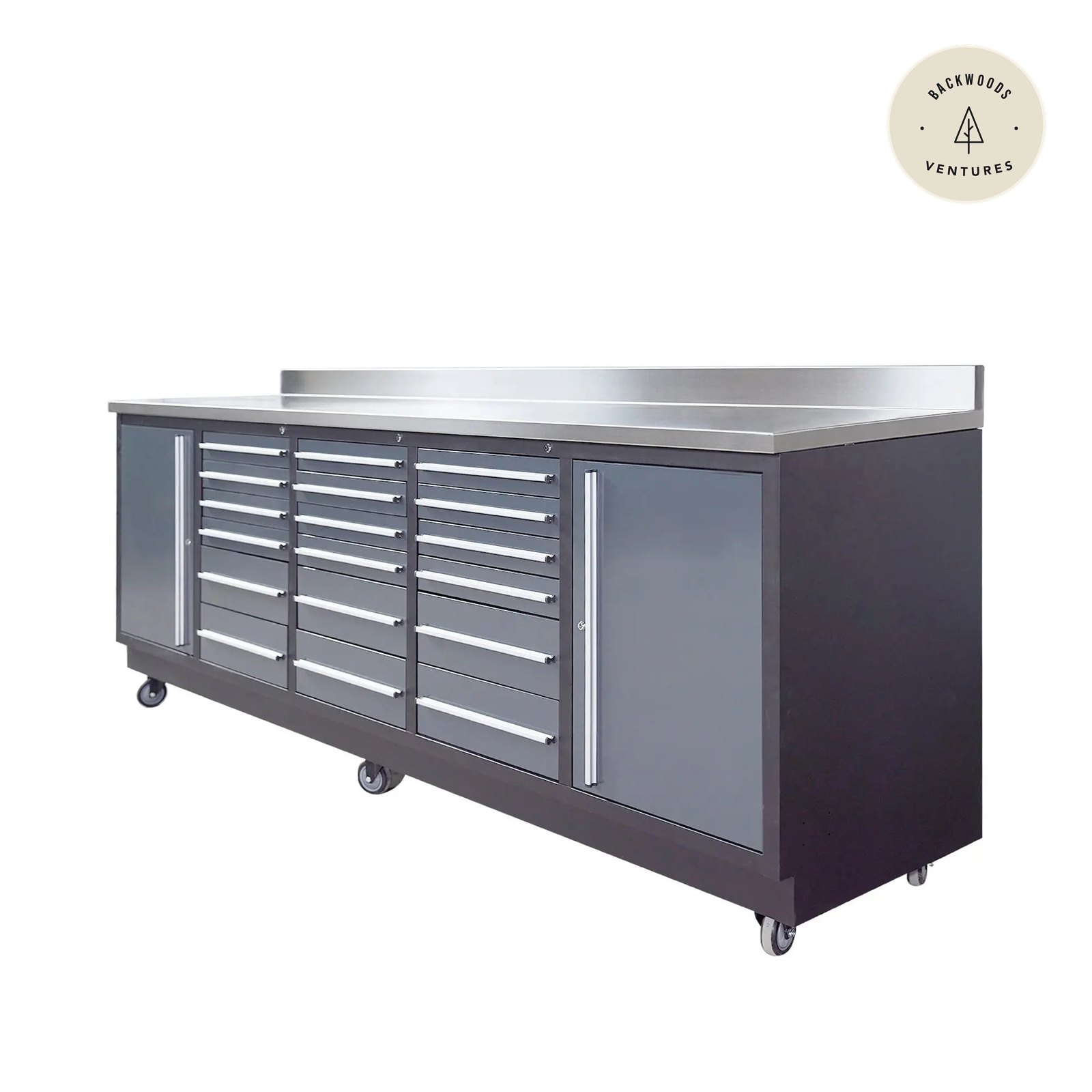 TMG Heavy Series™ 9-Ft 18-Drawer Workbench with Stainless Steel Top, Ball Bearing Double Slides & Casters, TMG-WB918