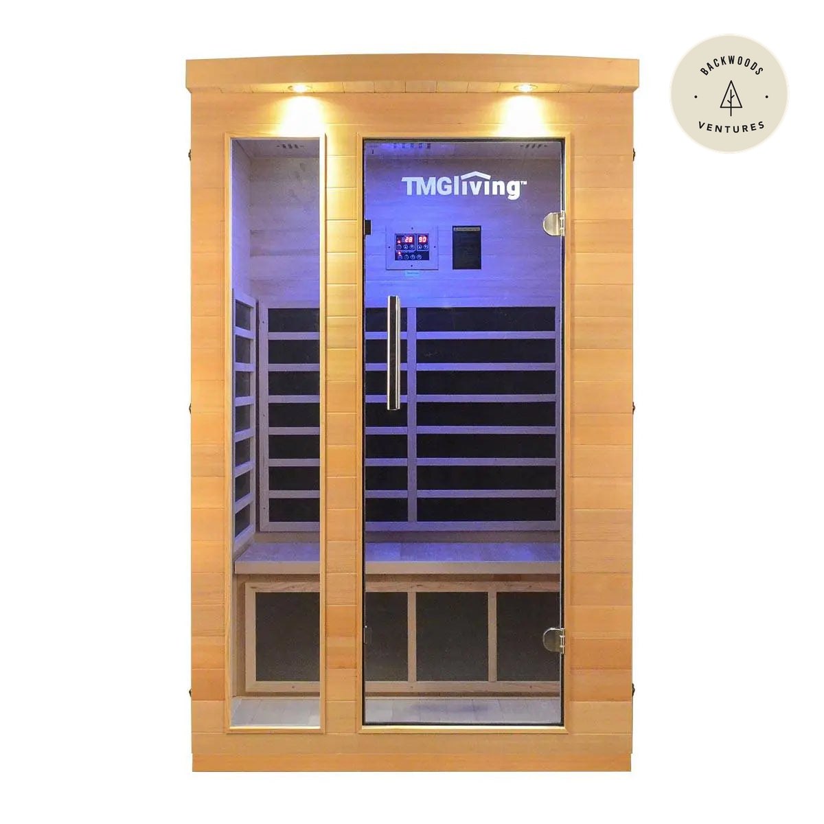 TMG LIVING 2 Person Indoor FAR Infrared Sauna Room, Natural Canadian Hemlock, Bluetooth Speakers, Tempered Glass Door, TMG-LSN20