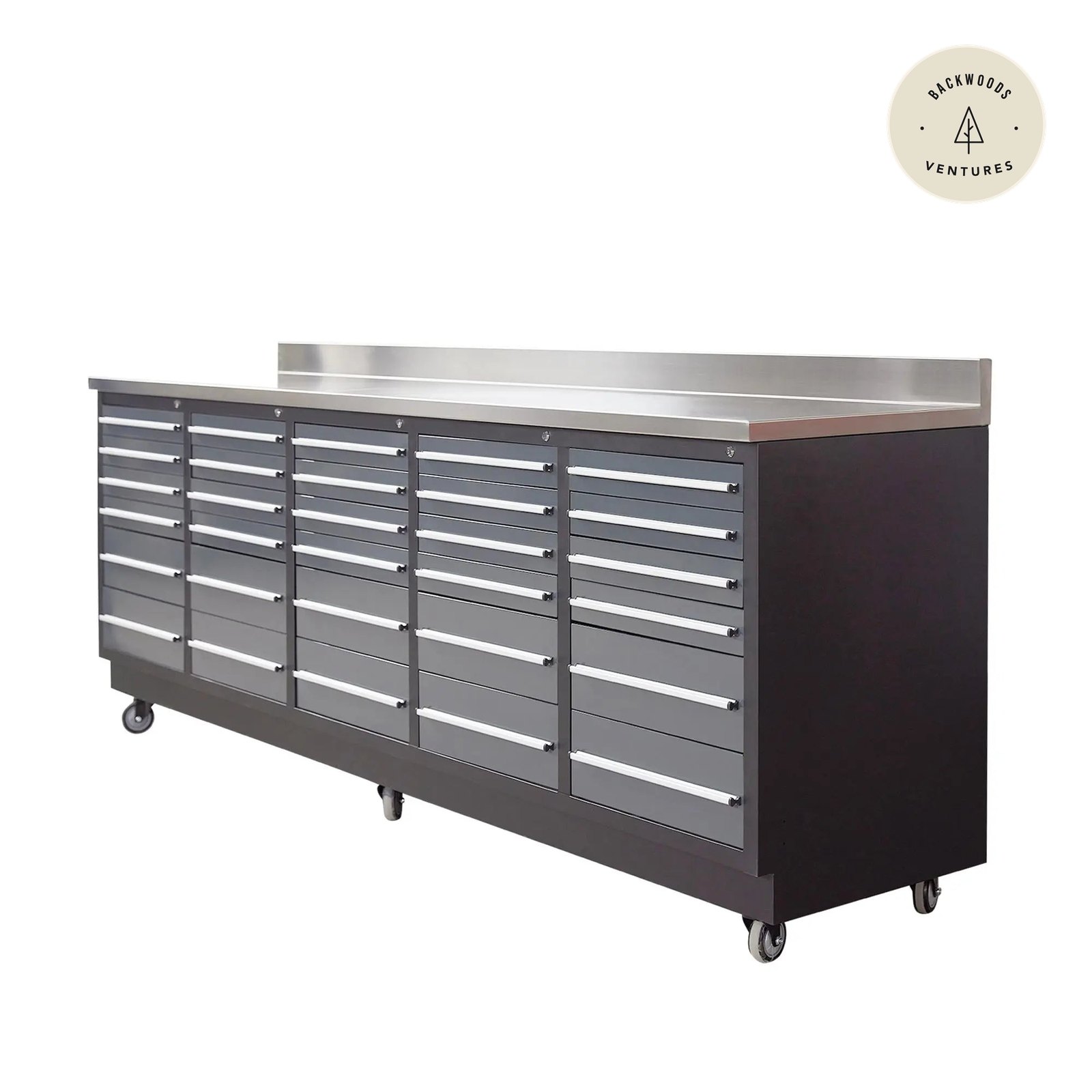 TMG Heavy Series™ 9-Ft 30-Drawer Workbench with Stainless Steel Top, Ball Bearing Double Slides & Casters, TMG-WB930