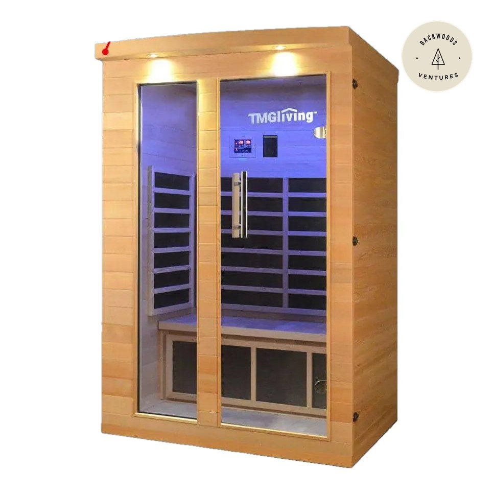 TMG LIVING 2 Person Indoor FAR Infrared Sauna Room, Natural Canadian Hemlock, Bluetooth Speakers, Tempered Glass Door, TMG-LSN20