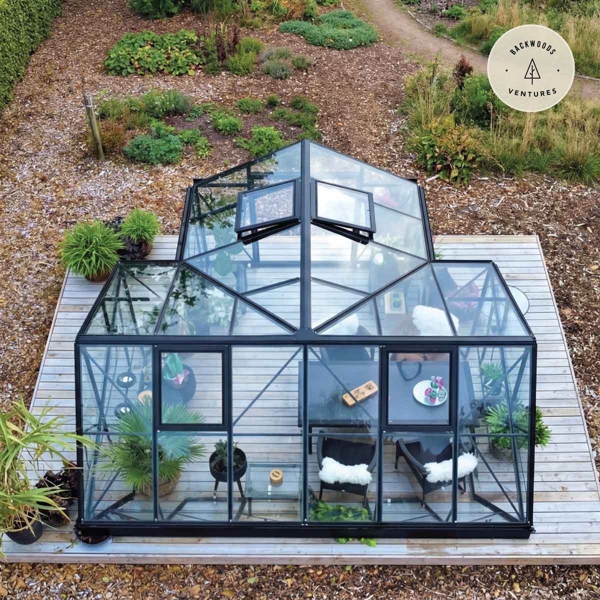 Orangery Series 14' x 14' Gazebo-Style Greenhouse, 8.3' Height, Expandable Heavy-Duty Box Frame, Full 4mm Tempered Glass Roof and Wall Panels, TMG-GHR1414