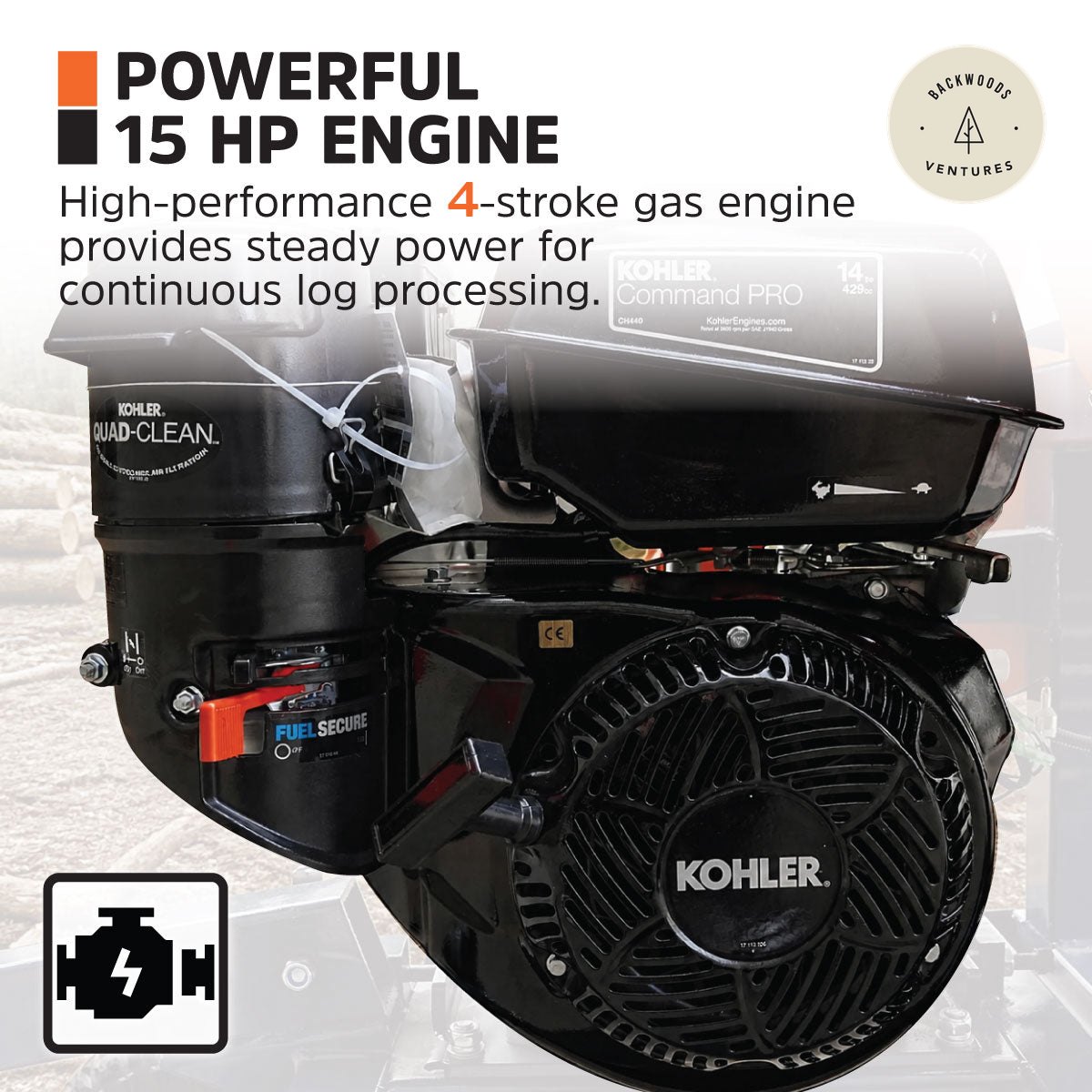 5" Branch Logger, 15 HP KOHLER Gas Engine, Electric/Recoil Start, Dual Drum System, 2" Hitch Tow-Behind, TMG-GBL05