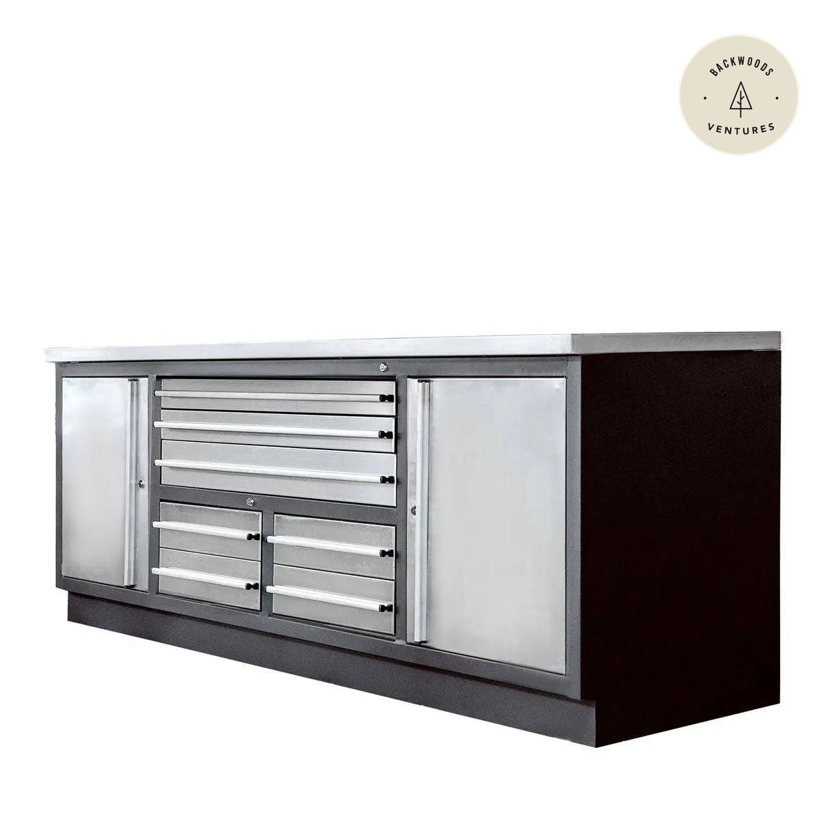 TMG Heavy Series™ 7' Stainless Steel Workbench, 7 Lockable Drawers, 2 Storage Cabinets, All-in-One Welded Frame, TMG-WB707S (Previously TMG-WB85S)