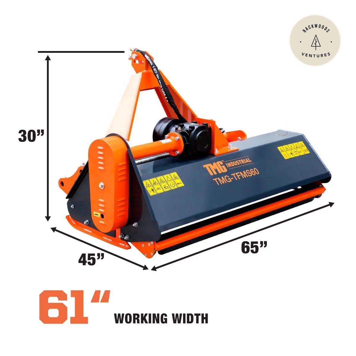 61" Side Shift Offset Flail Mower, 3-Point Hitch, 30-60 HP Tractor, PTO Drive Shaft, TMG-TFMS60