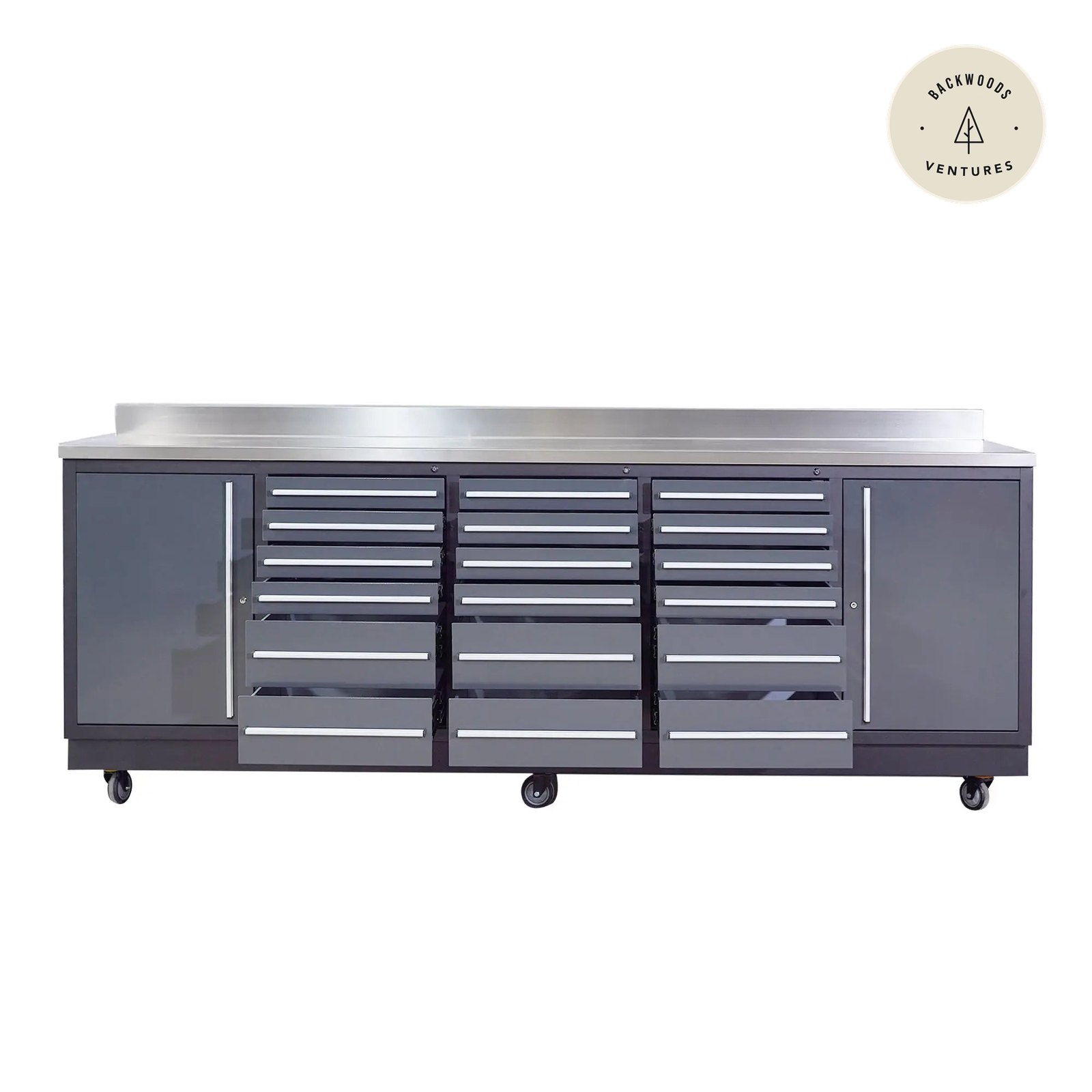 TMG Heavy Series™ 9-Ft 18-Drawer Workbench with Stainless Steel Top, Ball Bearing Double Slides & Casters, TMG-WB918