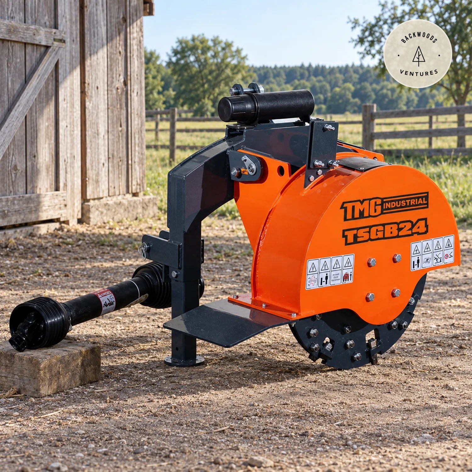24" Stump Grinder, 3-Point Hitch Category 1, 34 Tungsten Carbide Teeth, for 20-50 HP Tractors, PTO Shaft Included, TMG-TSGB24