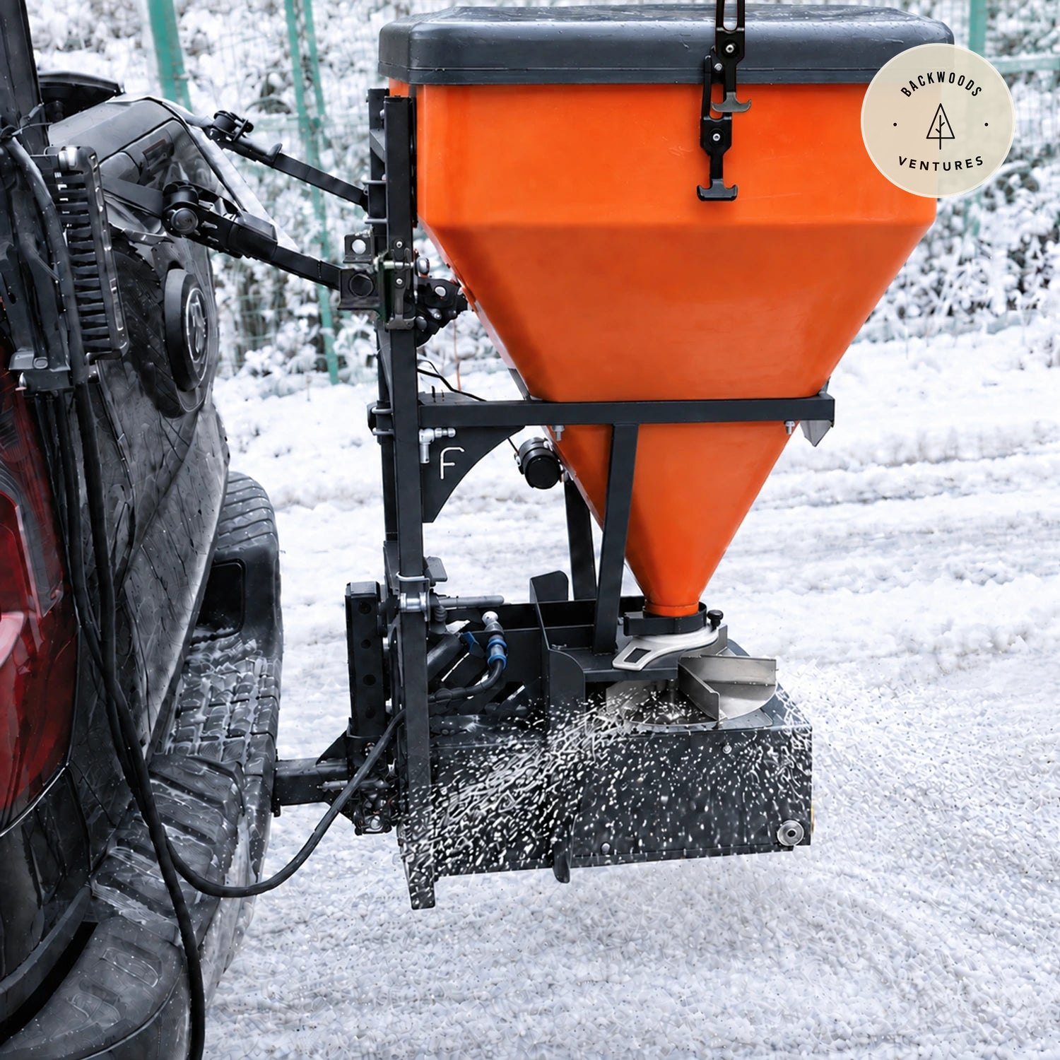 10.6 Cu-Ft Truck Tailgate Salt Spreader, Poly Hopper, 12V Motor, In-Cab Control, 2" Receiver Hitch, TMG-TSS300