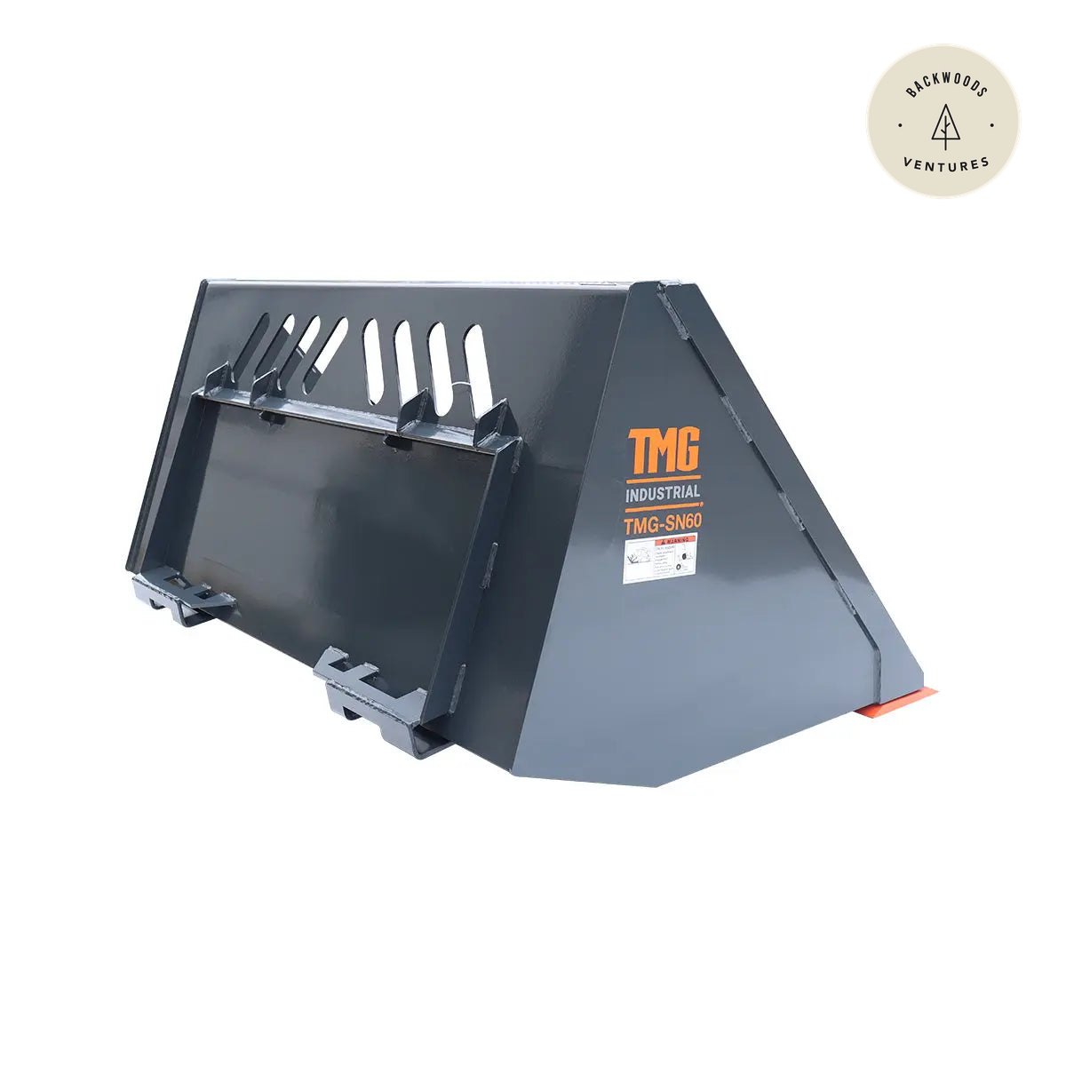 Heavy-Duty 60" Skid Steer Snow/Mulch Bucket, Bolt-On Cut Edge, 1500-lb Weight Capacity, Universal Quick Mount, TMG-SN60