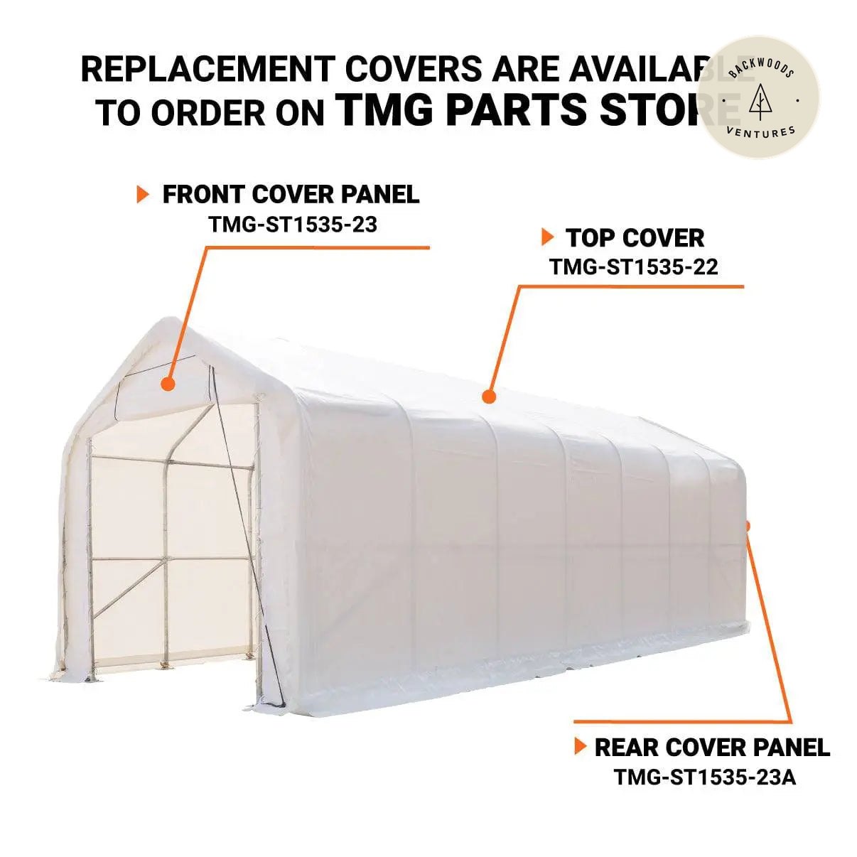 15' x 35' RV Carport Motorhome Storage Shelter, 17 oz PVC Fabric Cover, Front Roll-Up Door, Enclosed Rear Wall, 3-Layer Galvanized Steel Frame, 10' Straight Sidewalls, TMG-ST1535