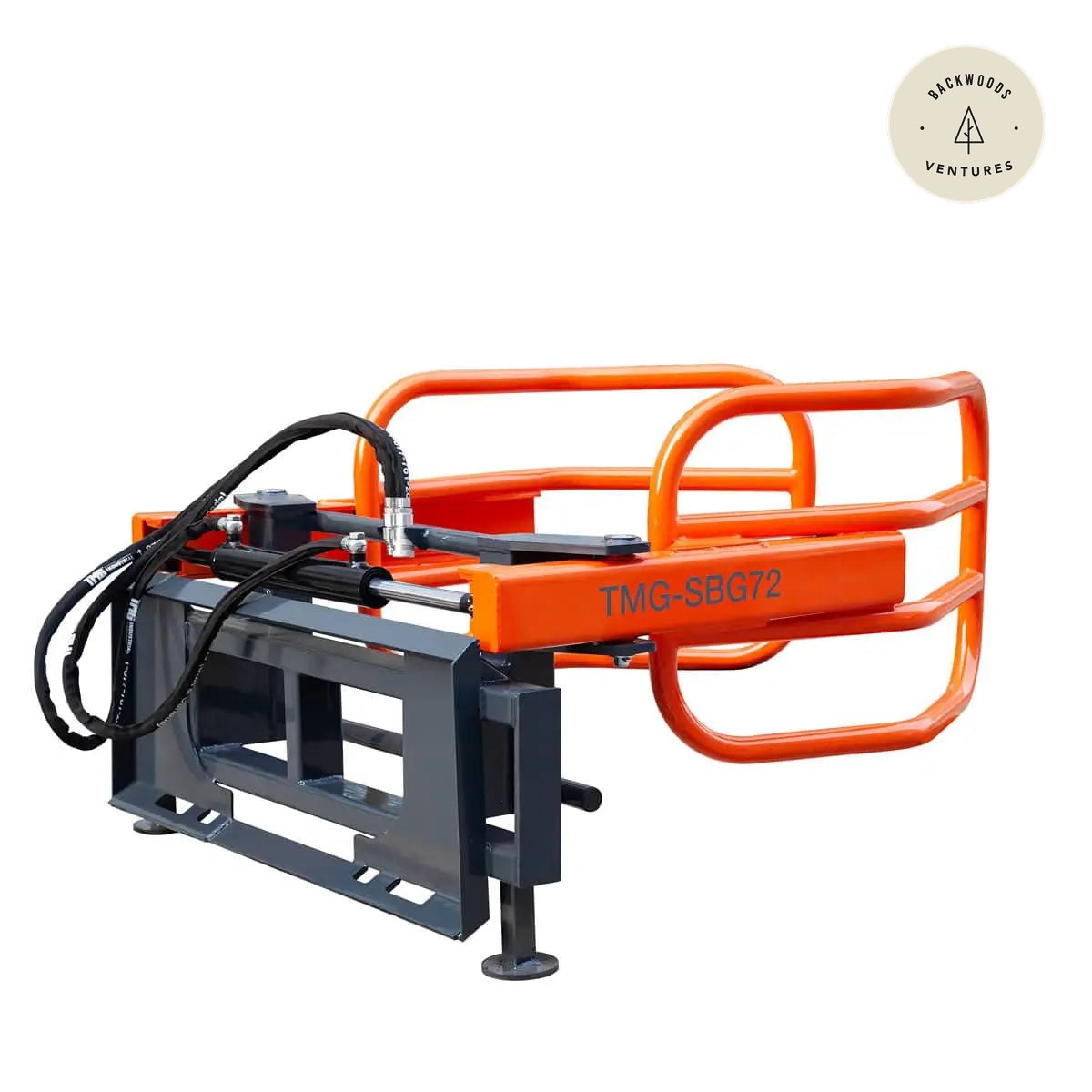 72" Skid Steer Hydraulic Round Bale Gripper/Squeeze Grapple, 2500 lb Capacity, 35" Depth, Dual Kickstands, Tubular Arms, Universal Quick-Mount, TMG-SBG72