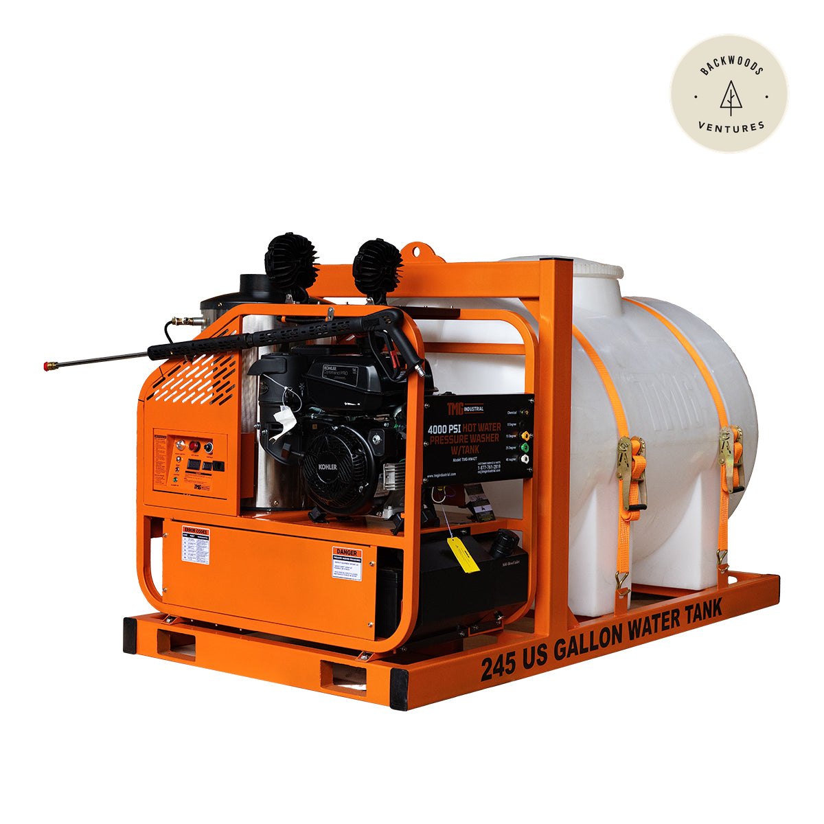4000 PSI Hot Water Pressure Washer, Skid Mounted with 245 Gallon Tank, 14 HP Kohler Engine TMG-HW42T
