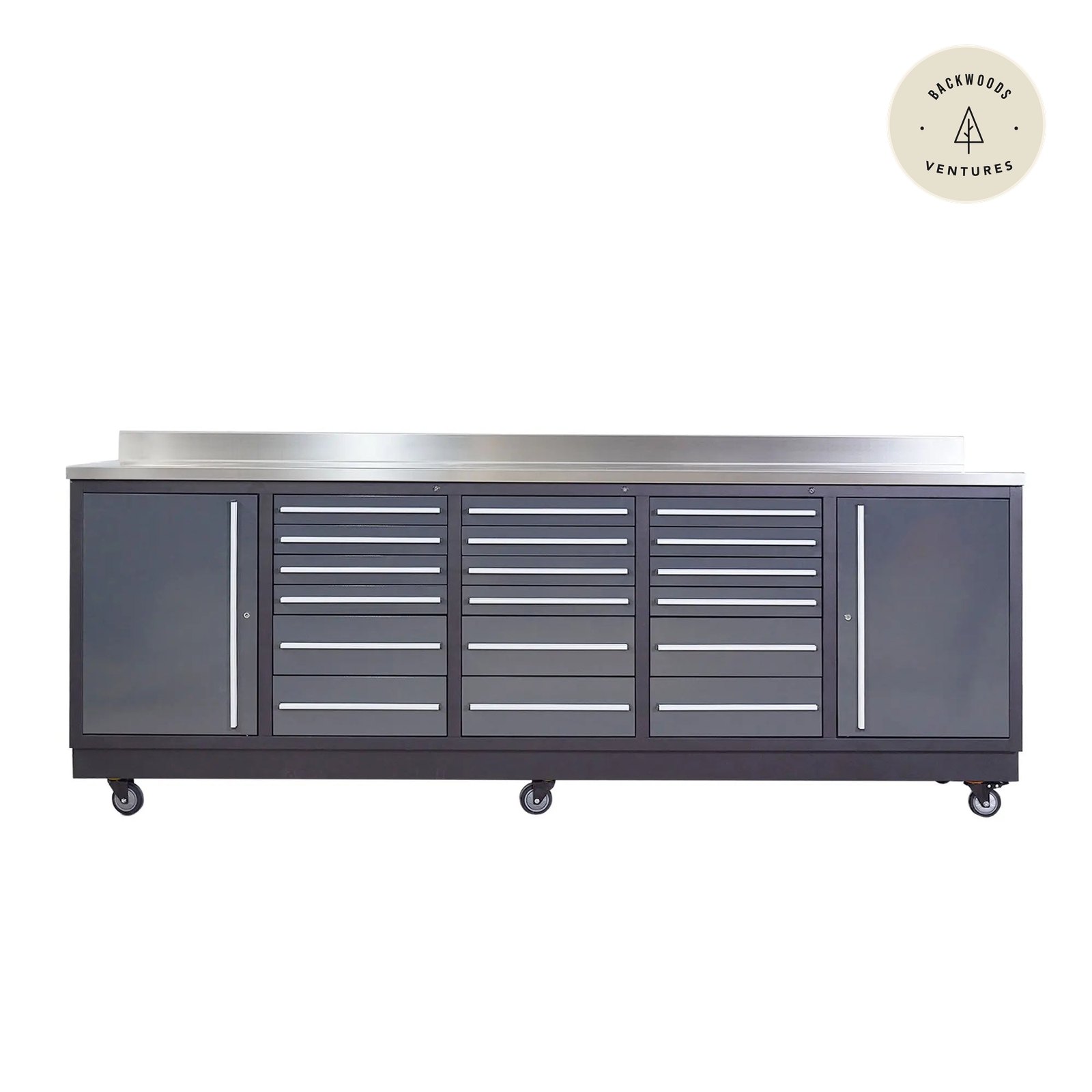 TMG Heavy Series™ 9-Ft 18-Drawer Workbench with Stainless Steel Top, Ball Bearing Double Slides & Casters, TMG-WB918