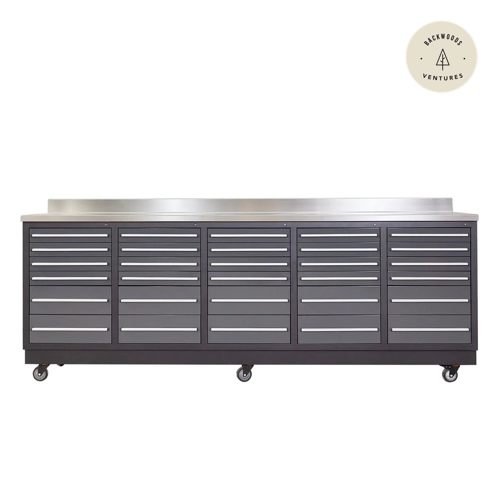 TMG Heavy Series™ 9-Ft 30-Drawer Workbench with Stainless Steel Top, Ball Bearing Double Slides & Casters, TMG-WB930