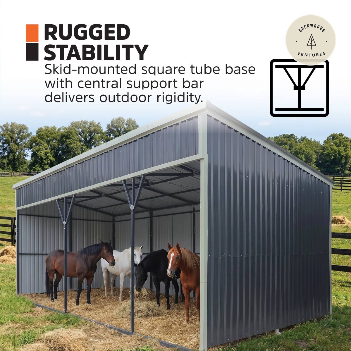 12’ x 27’ Horse Run-In Shed with Portable Skid Mount and Wide Front Opening for Livestock Shelter, Bolts & Nuts Assembling TMG-MSK1227