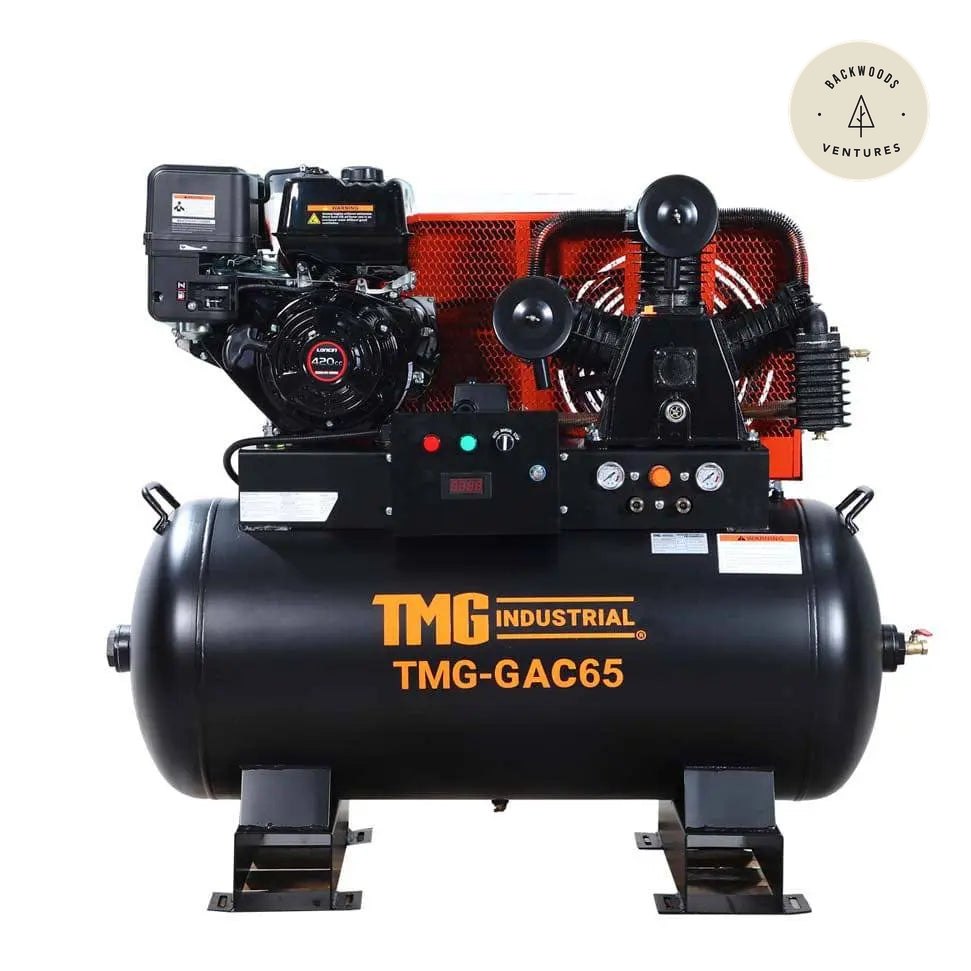 60 Gallon Skid Mount Gas Air Compressor, 2-Stage Belt Drive, 14 HP Engine, Horizontal Tank TMG-GAC65