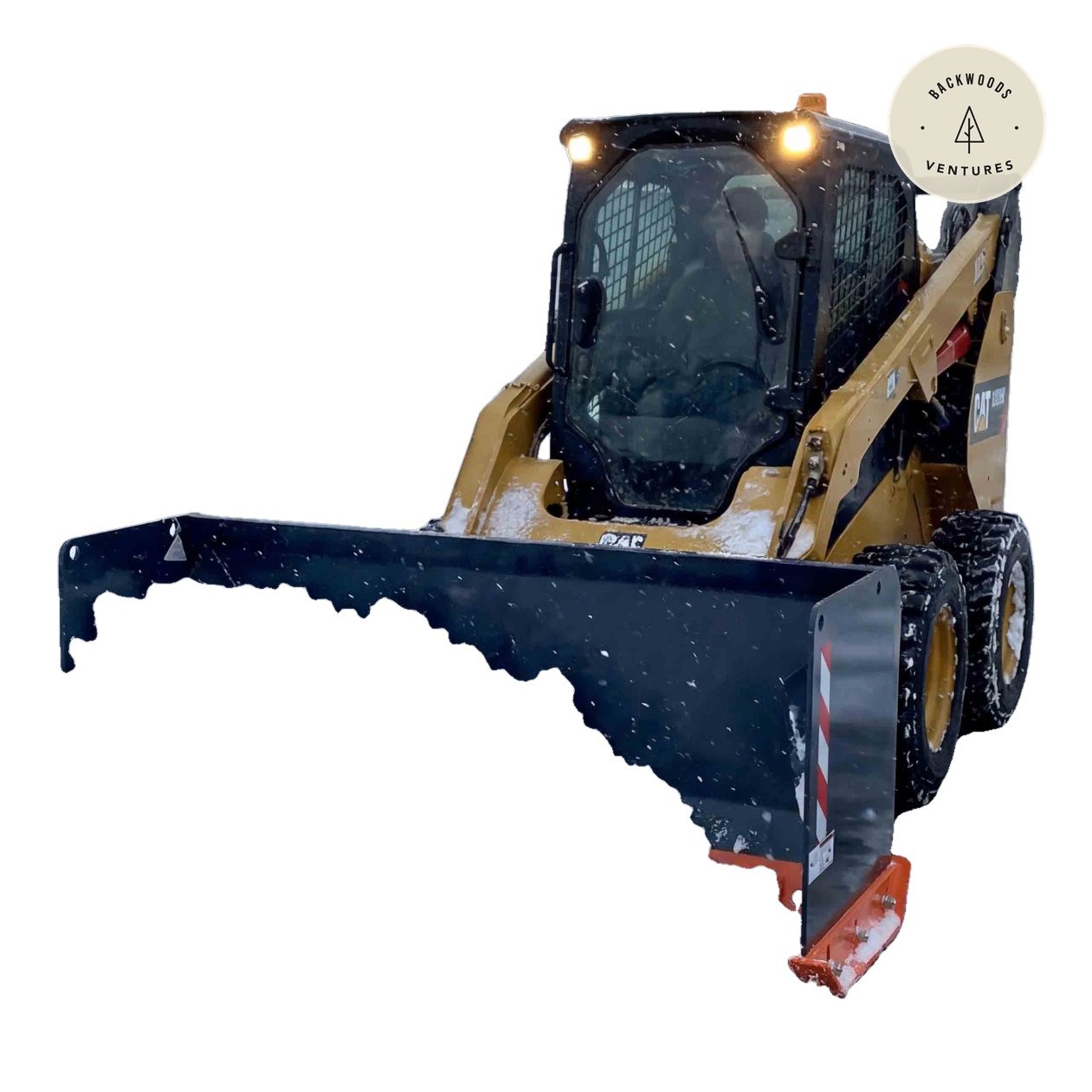 5' Skid Steer Snow Pusher with Replaceable Steel Cutting Edge, Pivoting Wear Shoes, Side Braces, 30-70 HP, TMG-SP05