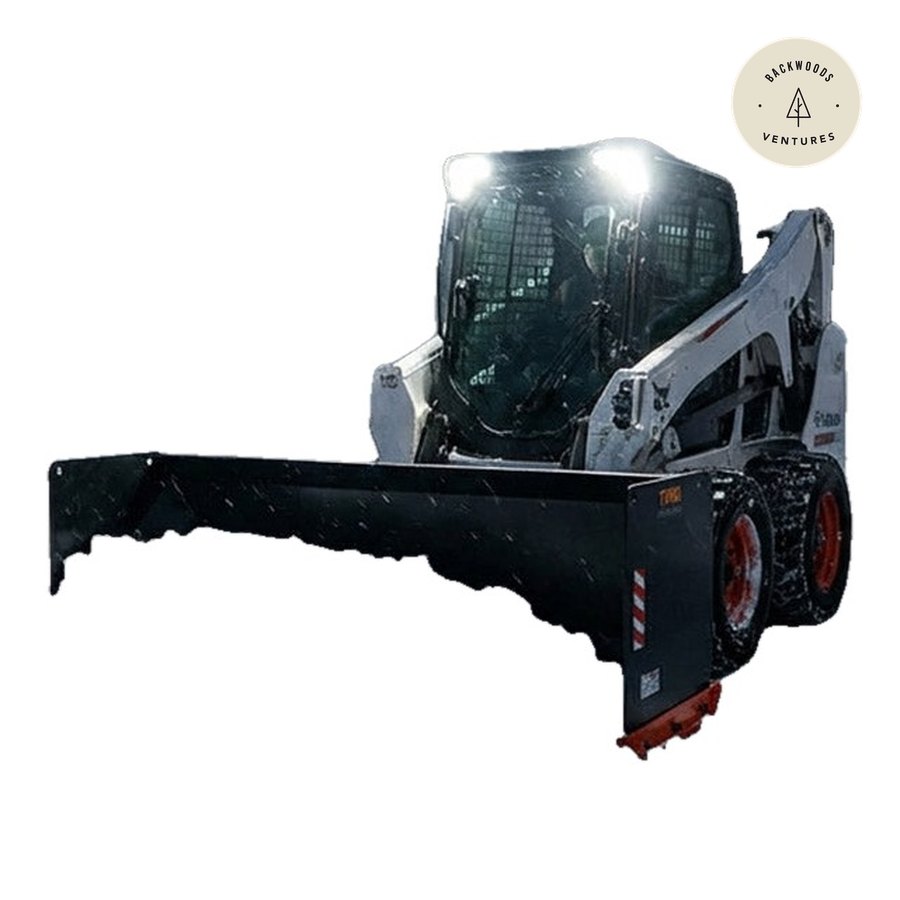 9' Skid Steer Snow Pusher w/Steel Cutting Edge, Pivoting Wear Shoes, Side Braces, 40-70 HP, TMG-SP09