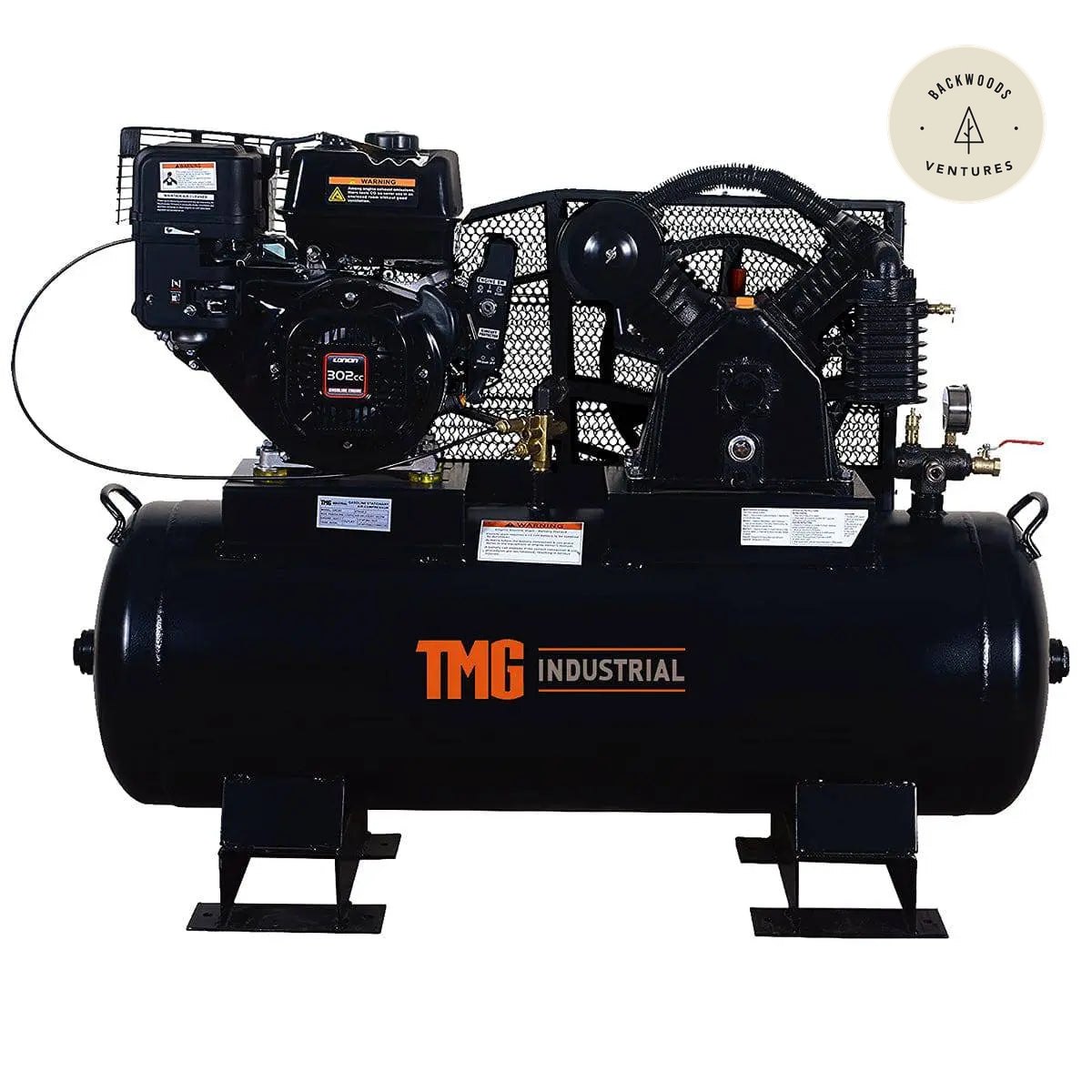 40 Gallon Skid Mount Gas Air Compressor, 2-Stage Belt Drive, 9 HP Engine, horizontal Tank TMG-GAC40