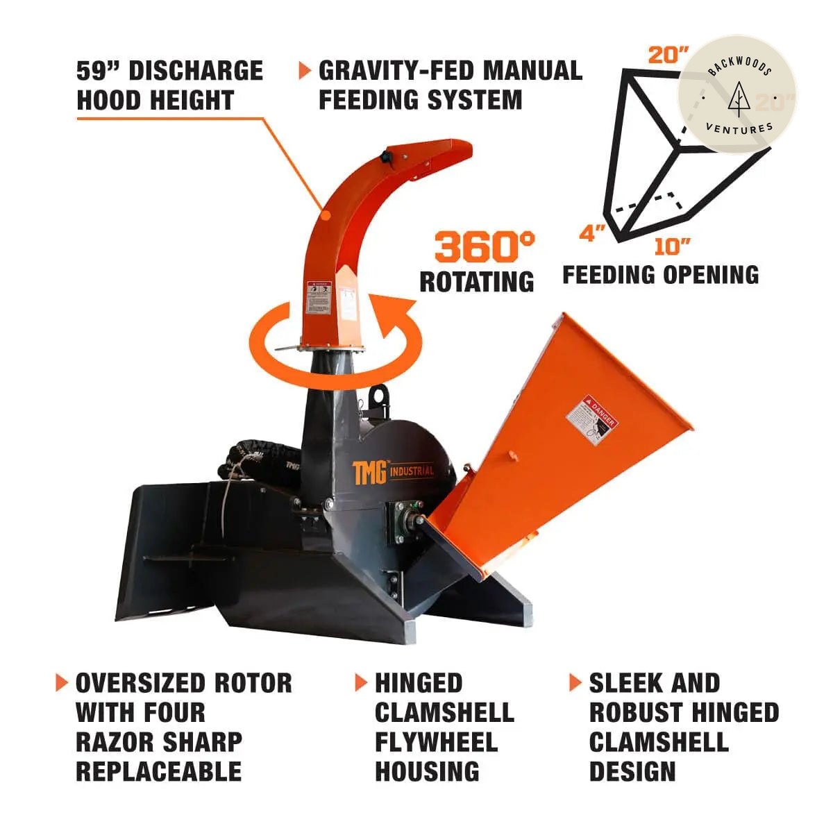 4" Skid Steer Wood Chipper, Gravity-Fed, Universal Skid Steer Mount, TMG-WC42S
