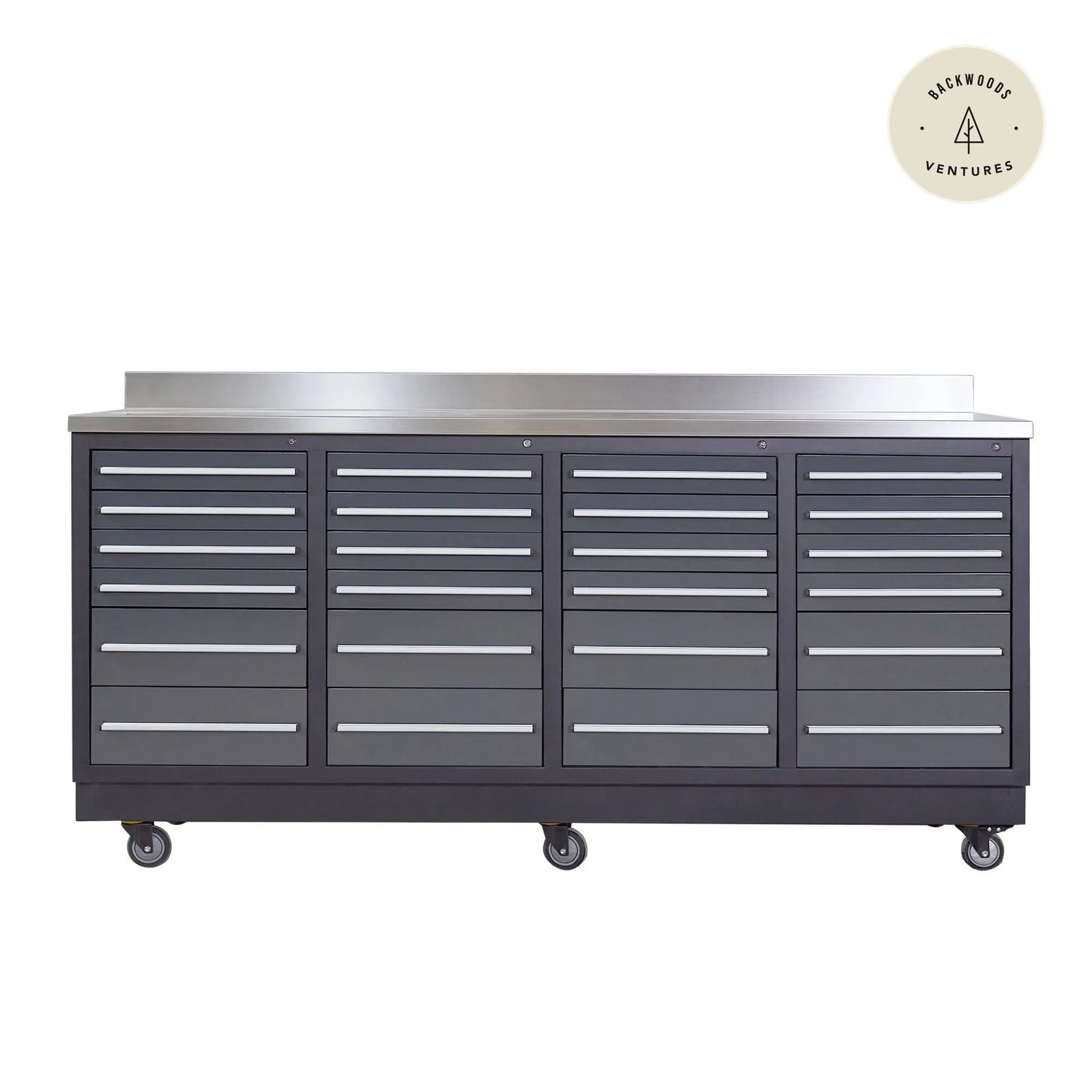 TMG Heavy Series™ 7-Ft 24-Drawer Workbench with Stainless Steel Top, Ball Bearing Double Slides & Casters, TMG-WB724