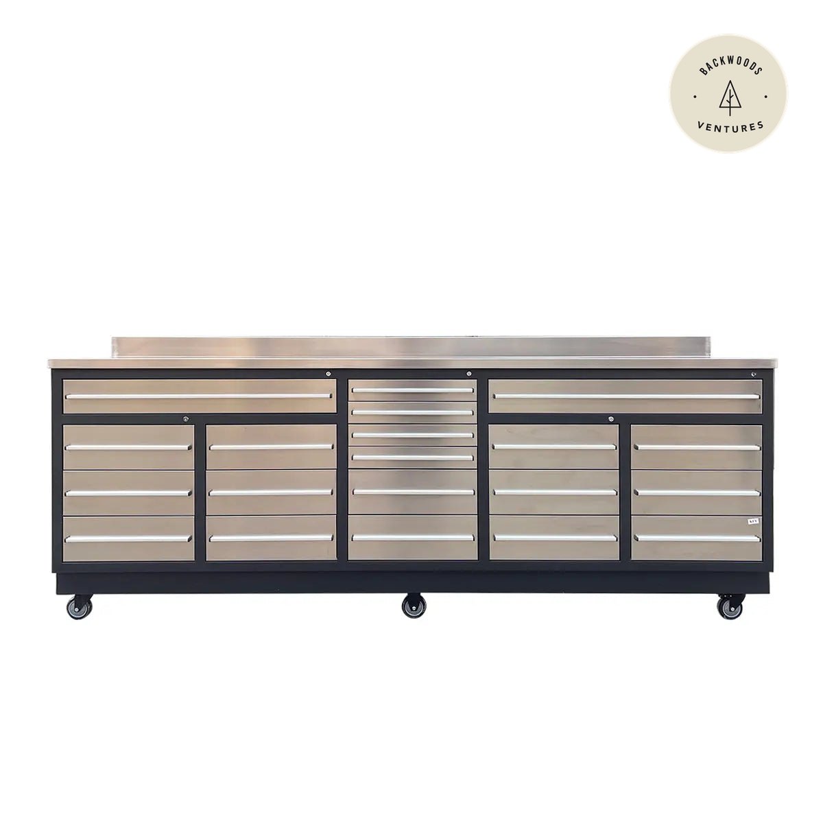 TMG Heavy Series™ 9-Ft 20 Drawer Stainless Steel Workbench, Ball Bearing Double Slides & Casters, TMG-WB921S (Previously TMG-WB21DS)