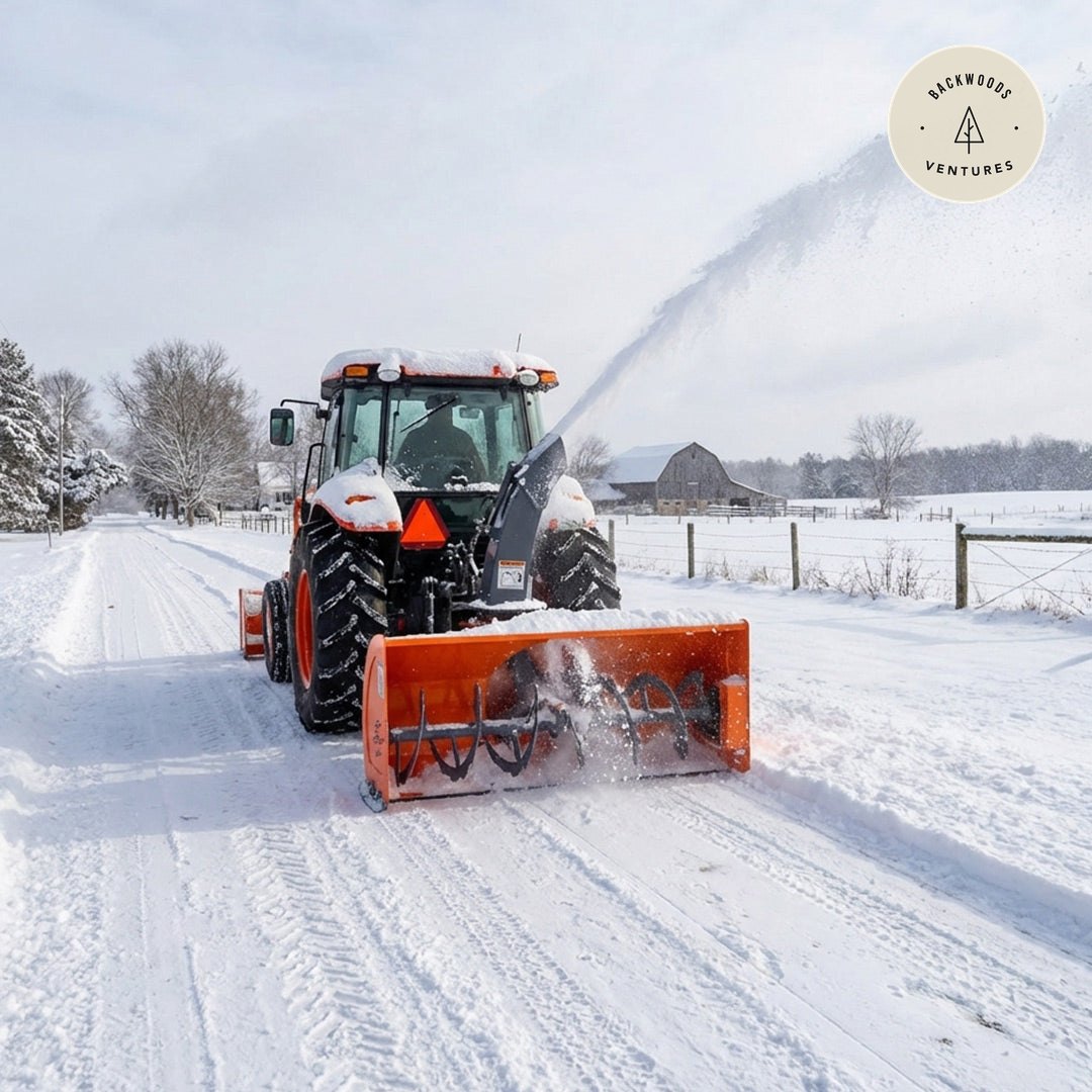 60" 3-Point Hitch Snow Blower, 25-65 HP, 24" Impeller, 360° Chute, CAT 1, CAT 2 and ASABE AD730 Quick Hitch, TMG-TBS60