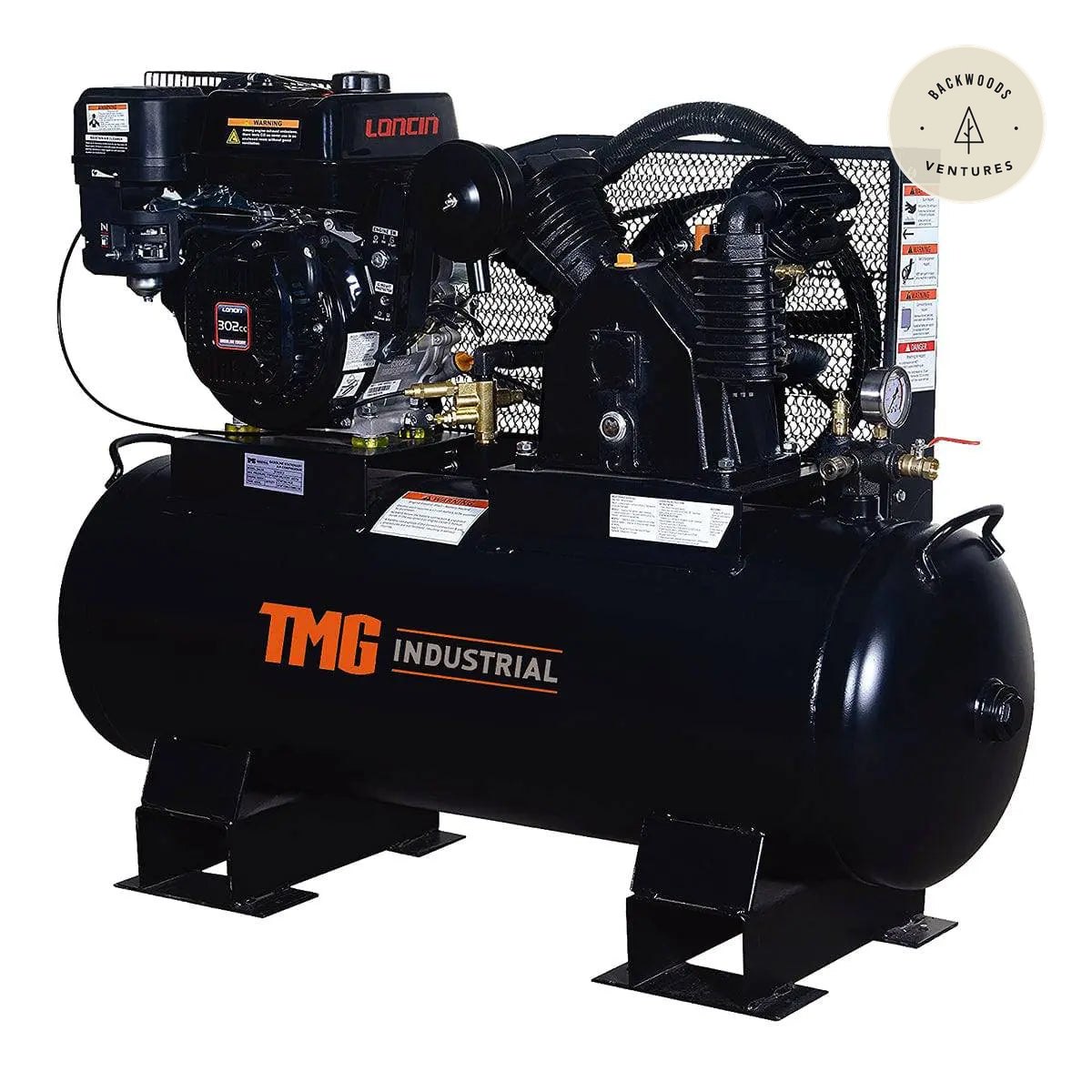 40 Gallon Skid Mount Gas Air Compressor, 2-Stage Belt Drive, 9 HP Engine, horizontal Tank TMG-GAC40