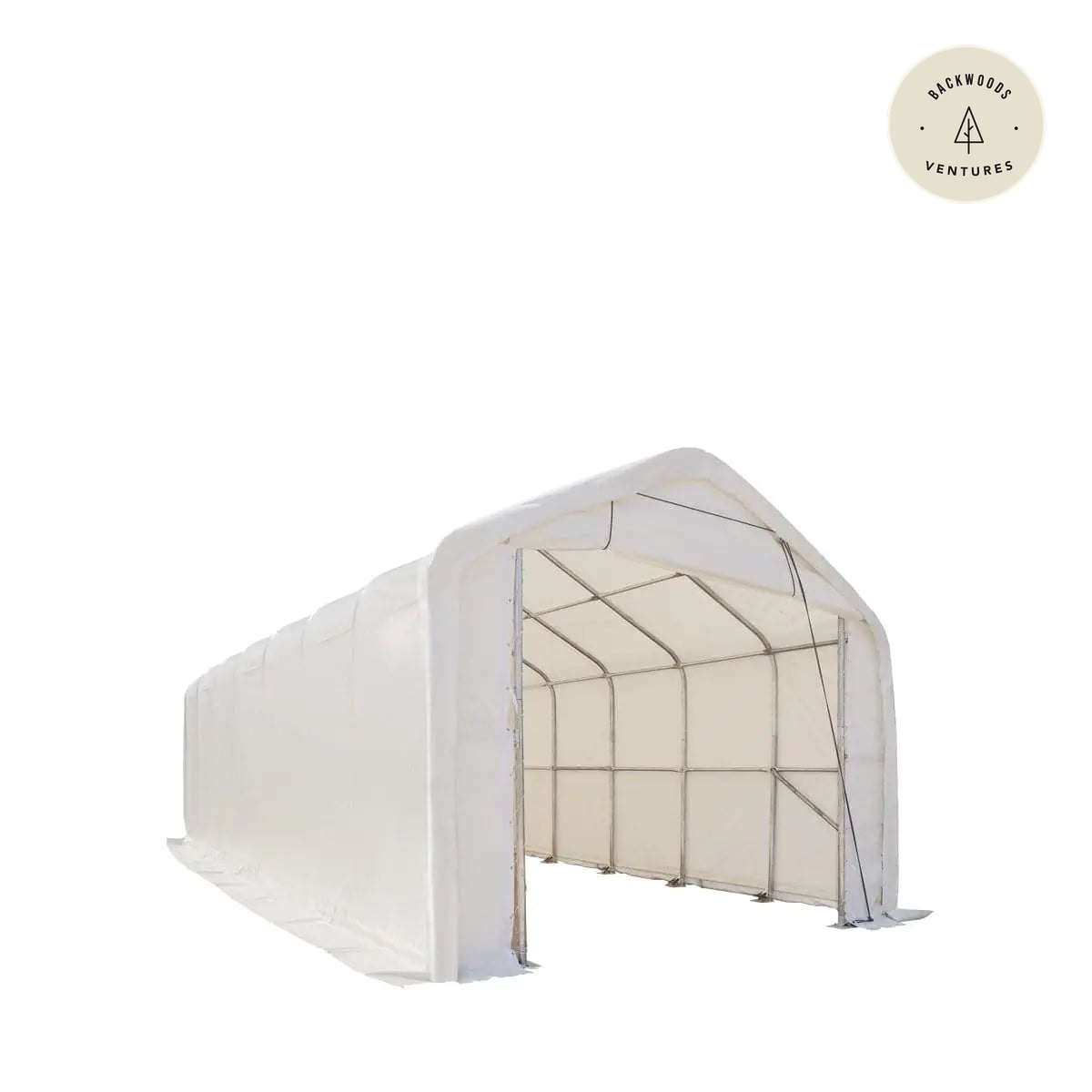 15' x 35' RV Carport Motorhome Storage Shelter, 17 oz PVC Fabric Cover, Front Roll-Up Door, Enclosed Rear Wall, 3-Layer Galvanized Steel Frame, 10' Straight Sidewalls, TMG-ST1535