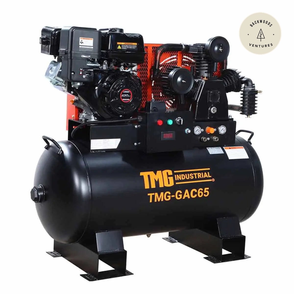 60 Gallon Skid Mount Gas Air Compressor, 2-Stage Belt Drive, 14 HP Engine, Horizontal Tank TMG-GAC65