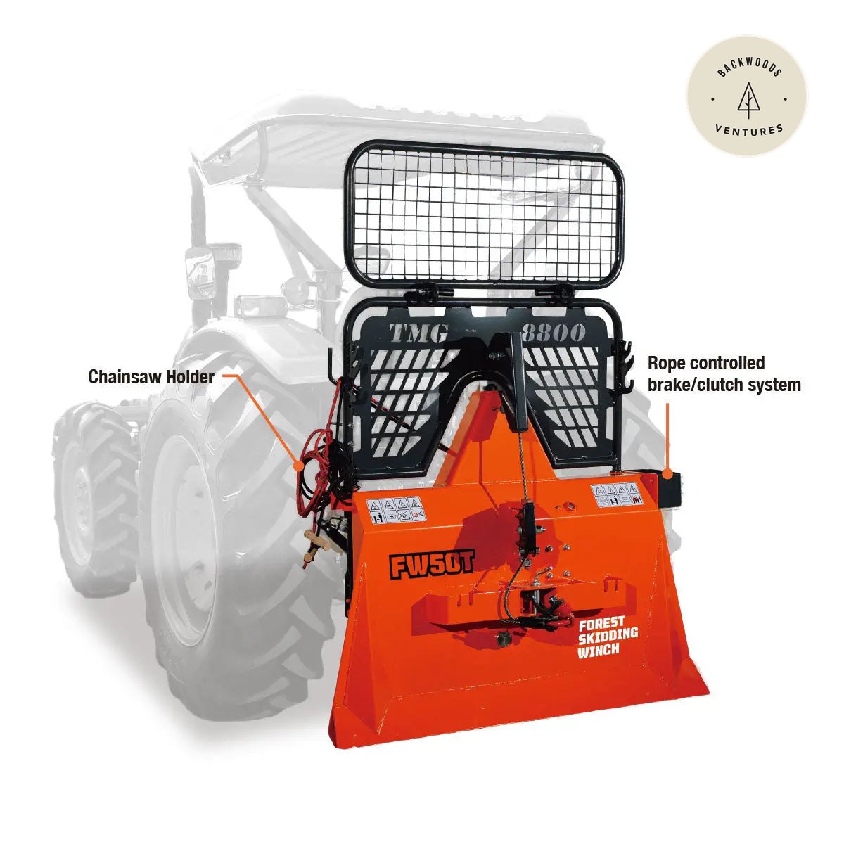 8,800-lb Skidding Winch Pro – Attachment for 30-50 HP Tractors, 3-Point Hitch, 200' Steel Cable TMG-FW50T